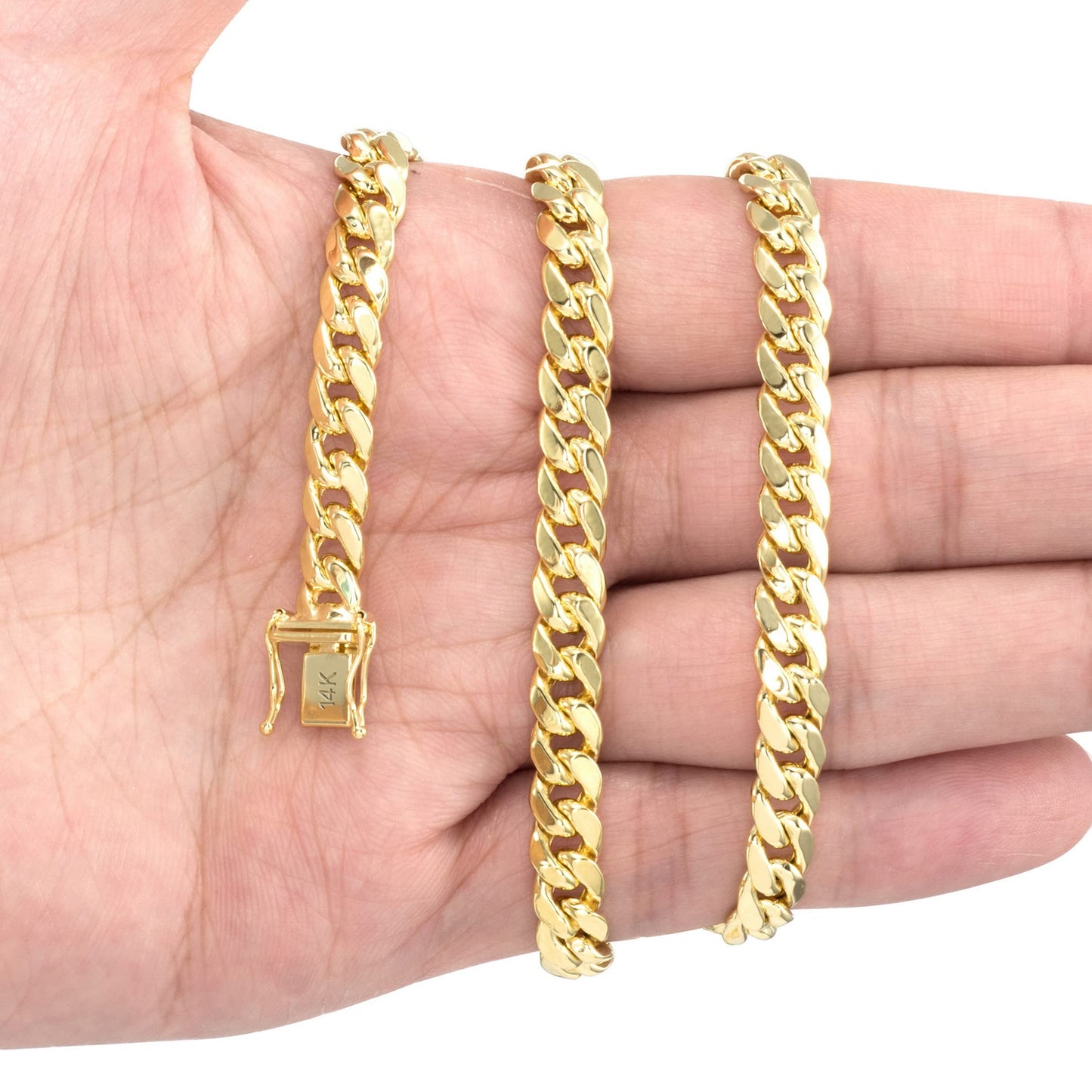 Nuragold 14 Karat Gelbgold 6,5 mm Miami Cuban Link Kette Armband, Herren Damen Schmuckkastenverschluss 7" 7,5" 8" 8,5" 9"