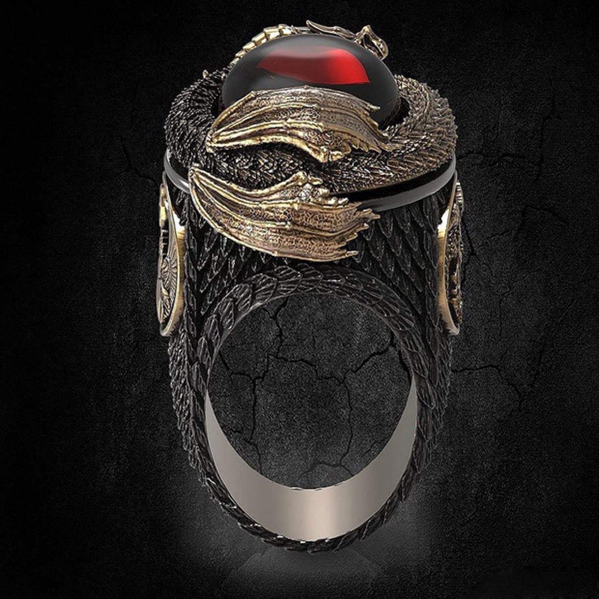 MayiaHey Punk Dragon Red Stone Ring for Men, Gothic Dragon Totem Ring Iced Out Dragon Animal Ring for mens (9)