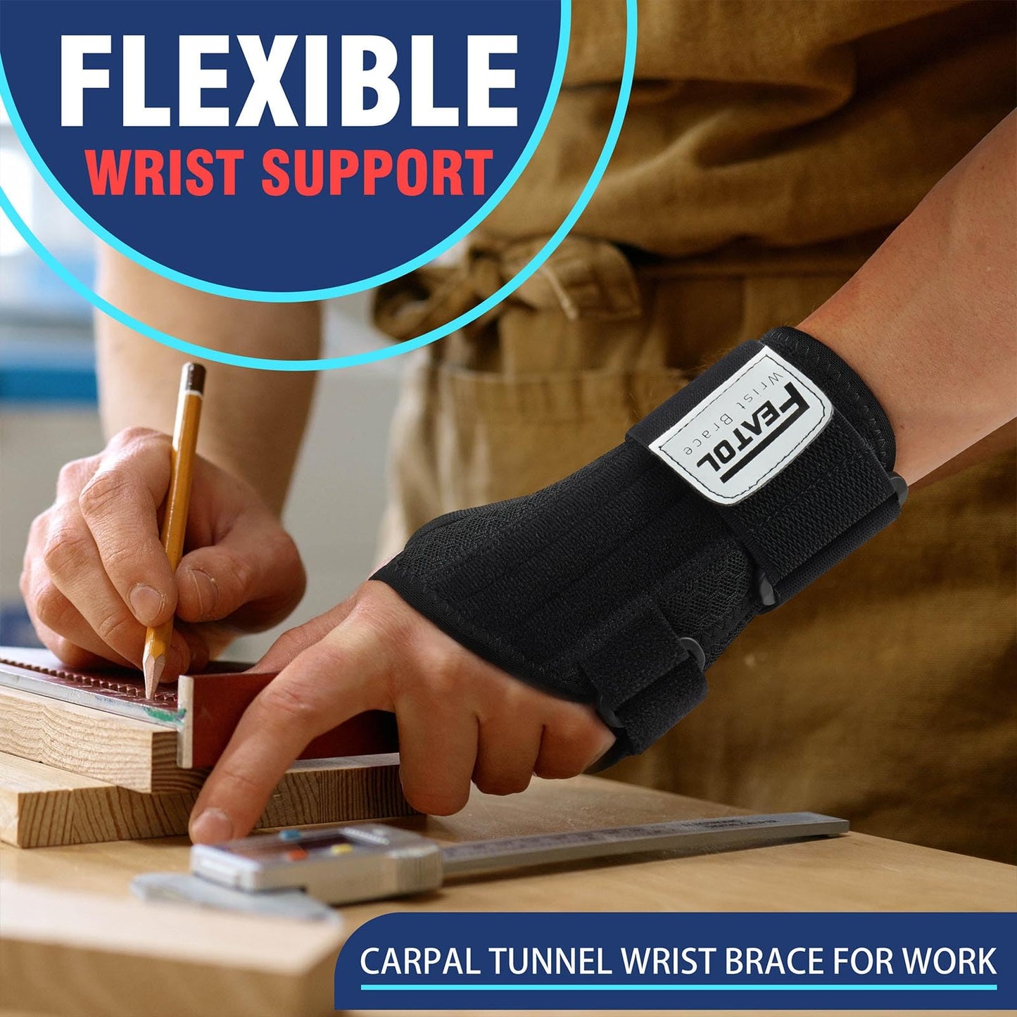 FEATOL 2 Pack Carpal Tunnel Wrist Brace For Work With Wrist Splint, Adjustable Wrist Guard Daytime Support For Women Men, Pain Relief For Pregnancy, Typing, Arthritis, Tendonitis, Right Hand Left Hand Medium