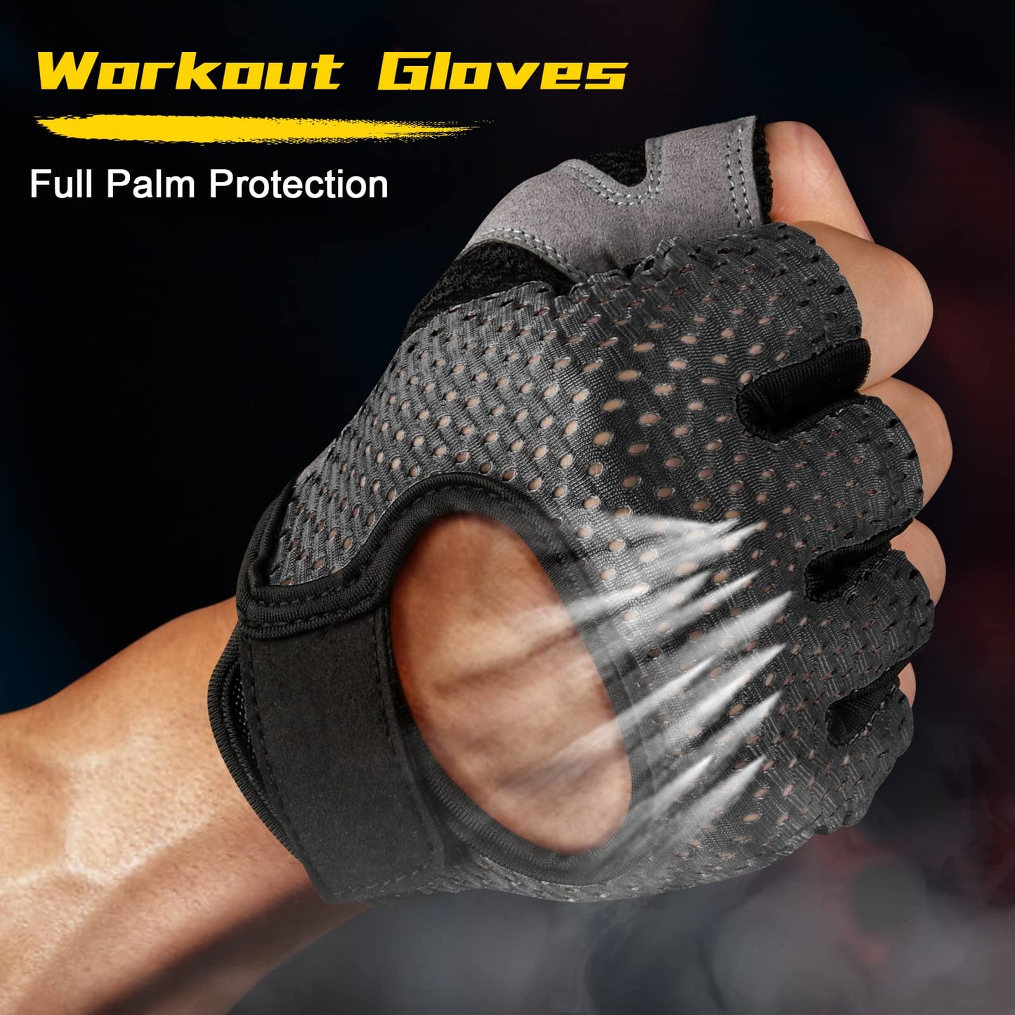 flintronic Fitness Handschuhe, Atmungsaktive Trainingshandschuhe mit Mikrofasergewebe, Rutschfester Silikon Gym Gloves Gewichtheben Handschuhe, Sporthandschuhe für Damen Herren - Schwarz (L)