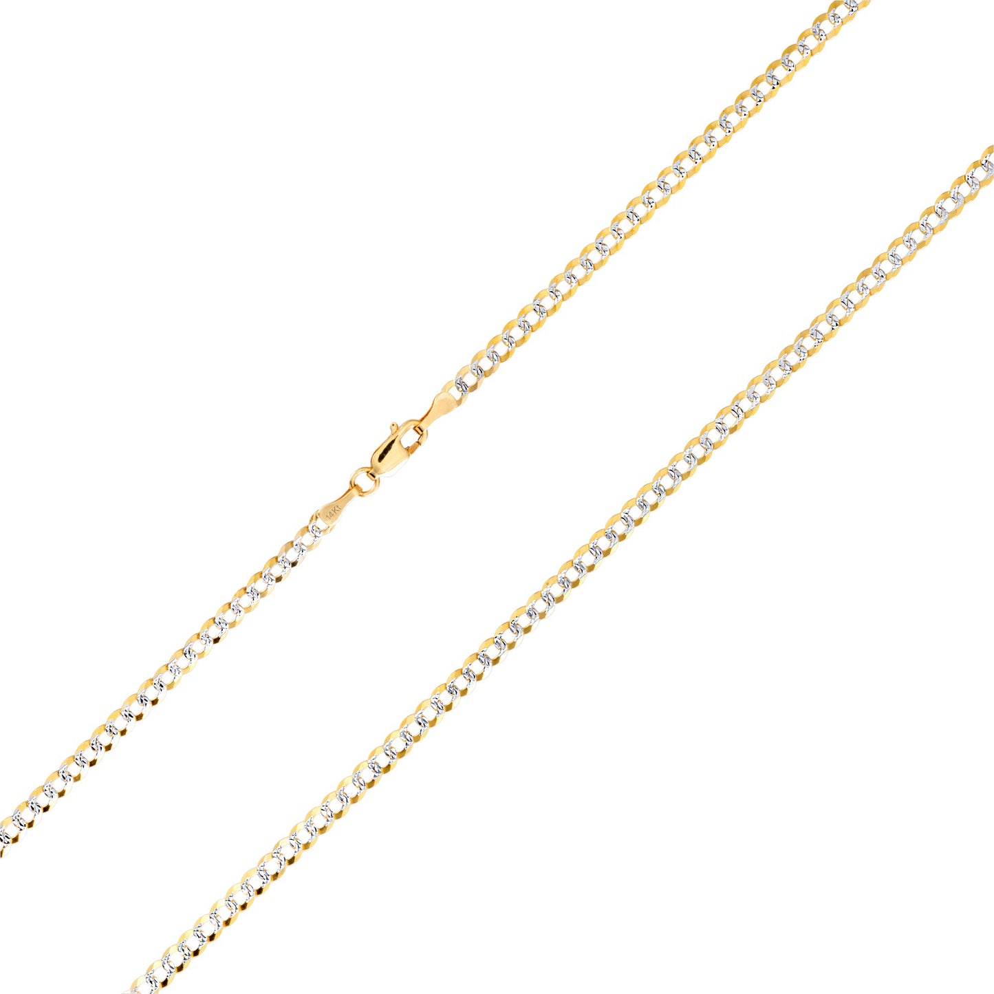 Nuragold 14k Yellow Gold Solid 4mm Cuban Chain Curb Link Diamond Cut Pave Two Tone Pendant Necklace, Mens Womens Jewelry 16" 18" 20" 22" 24" 26" 28" 30"