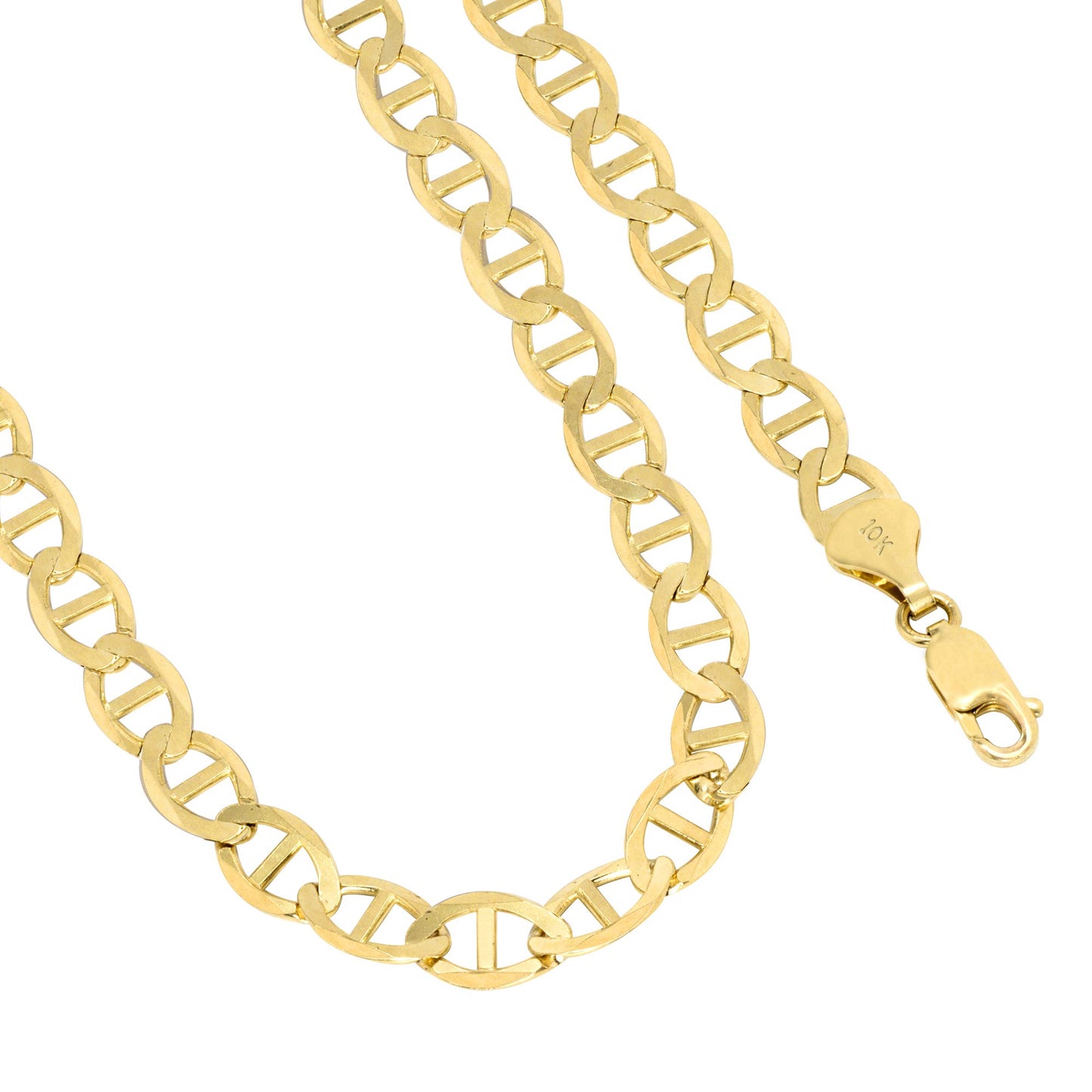 Nuragold 10k Yellow Gold Solid 7.5mm Anchor Mariner Link Chain Necklace, Mens Jewelry 20" 22" 24" 26"