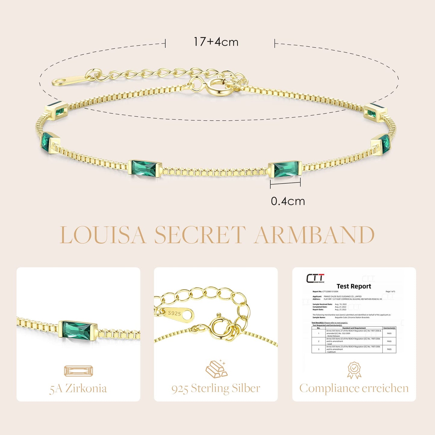 LOUISA SECRET Gold Armband Damen 925 Sterling Silber 14k Vergoldet Zirkonia Verstellbar Armkette Valentinstag Muttertag Geburtstags Weihnachts geschenke für Frauen Freundin mama