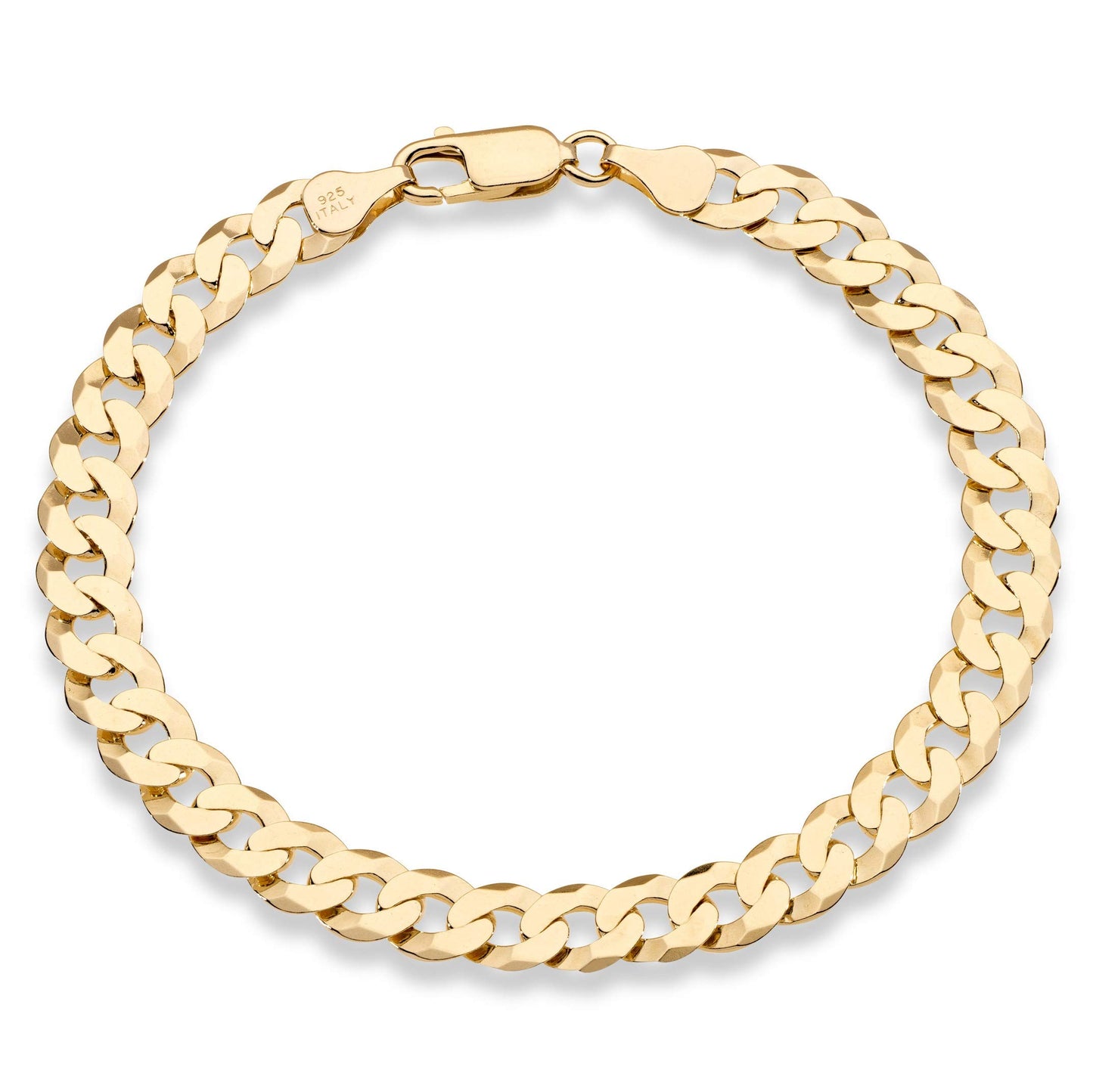 Miabella 18K Gold Over Sterling Silver Italian 7mm Solid Diamond-Cut Cuban Link Curb Chain Bracelet for Men Women, 925 Made in Italy (Length 8 Inches)