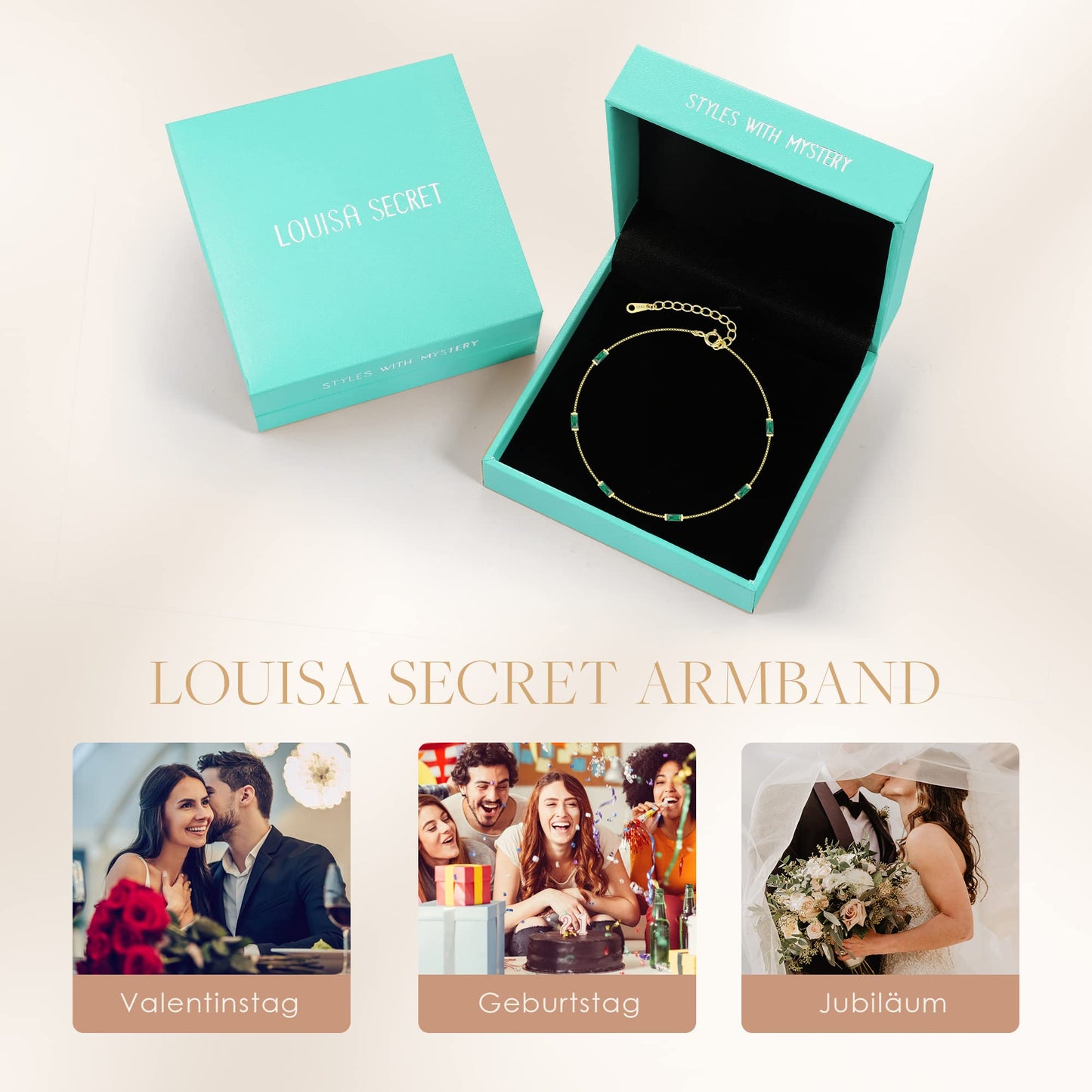 LOUISA SECRET Gold Armband Damen 925 Sterling Silber 14k Vergoldet Zirkonia Verstellbar Armkette Valentinstag Muttertag Geburtstags Weihnachts geschenke für Frauen Freundin mama