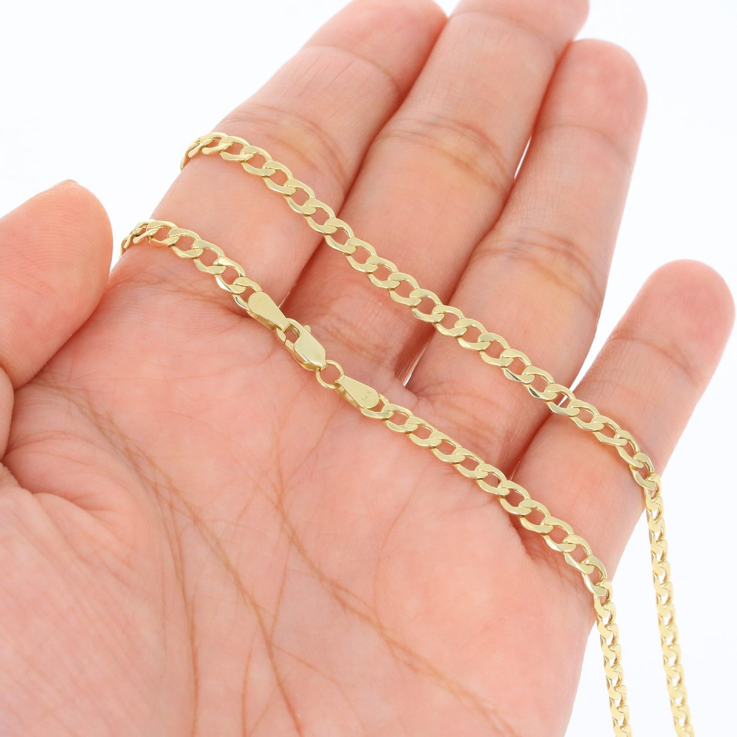 Nuragold 14k Yellow Gold 3.5mm Cuban Curb Link Chain Pendant Necklace, Mens Womens Jewelry 16" 18" 20" 22" 24" 26" 28" 30"