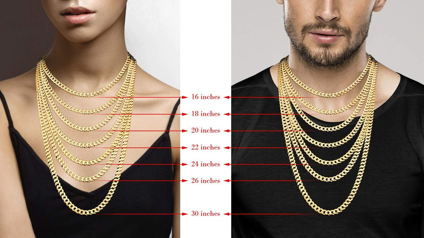 Miabella Solid 18K Gold Over Sterling Silver Italian 7mm Diamond-Cut Cuban Link Curb Chain Necklace for Men Women (Length 26 Inches)