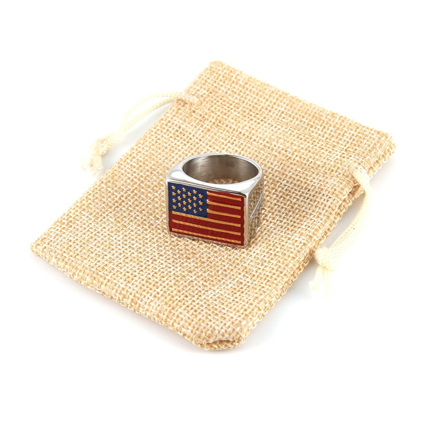 HZMAN Stainless Steel American Flag Ring for Men Cocktail Party Ring