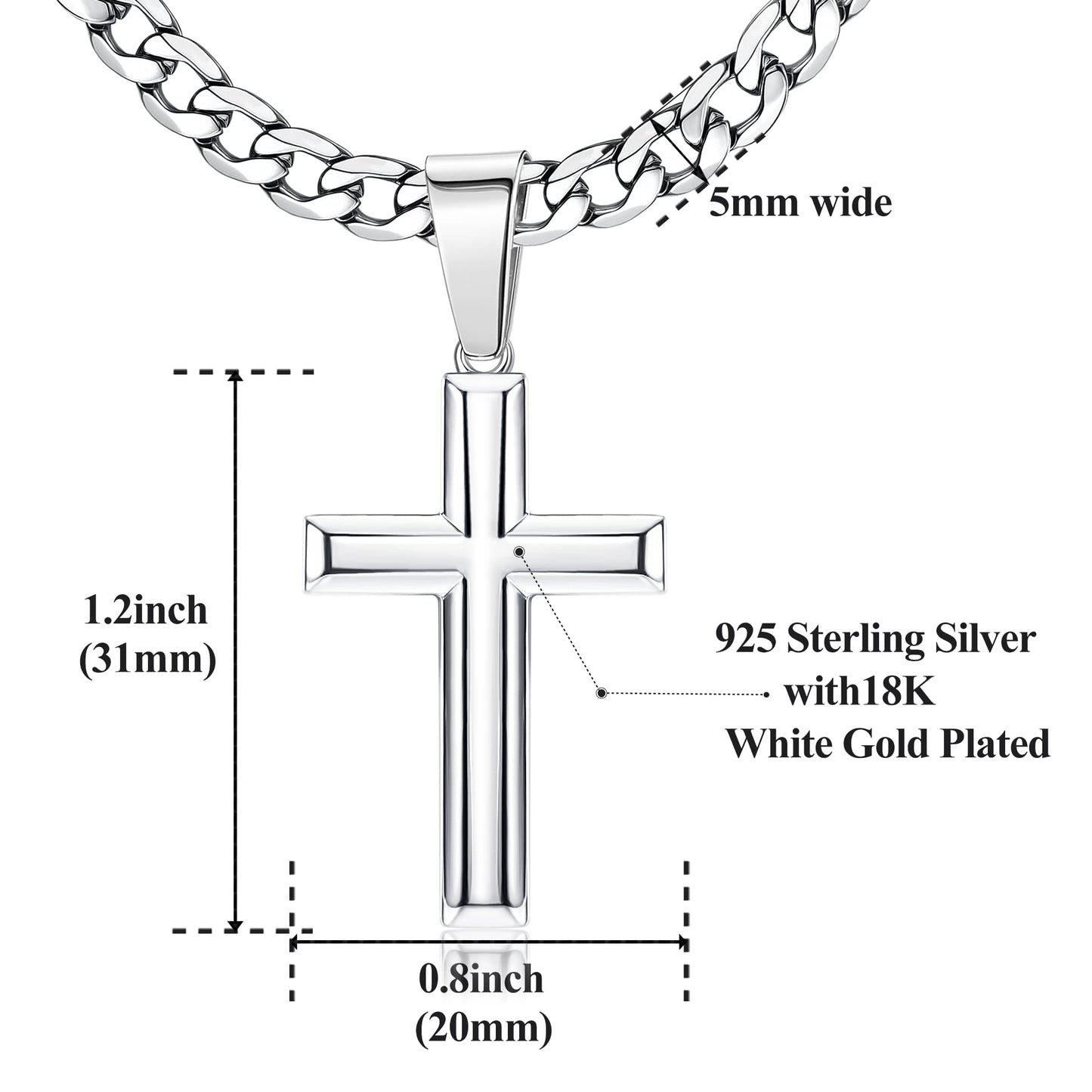 Chriscoco 925 Sterling Silber Kreuz Anhänger Halskette für Herren Damen Edelstahl Diamantschliff Figaro Kreuz Kette Halskette Poliert Abgeschrägten Kanten Kreuzanhänger Halskette