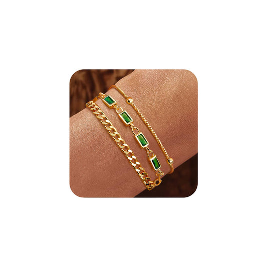 YADOCA Gold Armband für Damen Mädchen, 18K Gold Vergoldet geschichtet Schmuck Armband Set zierlich Stapelbar Armbänder Link Büroklammer Kette Frauen Mädchen -Grün