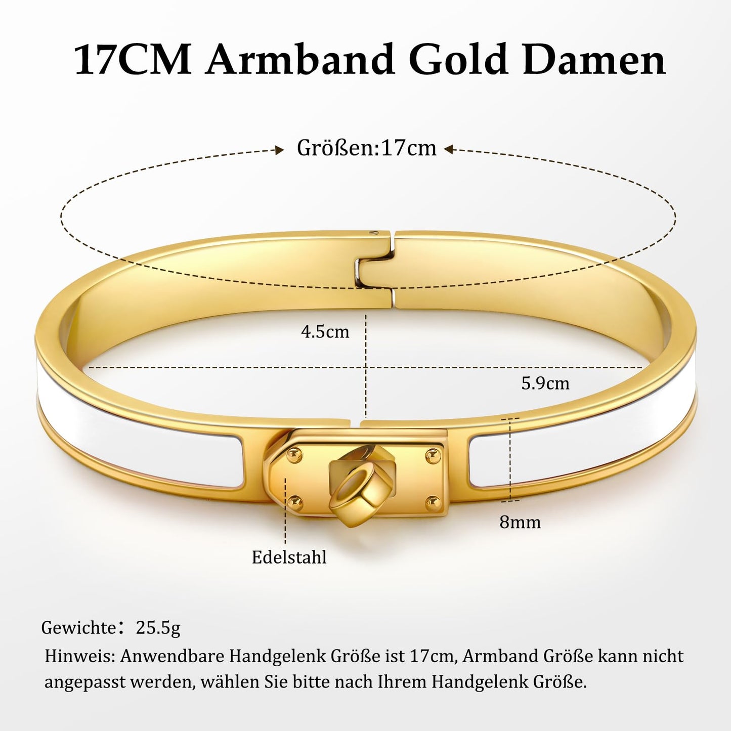 Gold Armband Damen Gold Armreif Gold Armbänder Gold Armband Dupes Wasserfester Schmuck Goldenes Edelstahl Armband Damen 17CM Armbänder Damen Armband Gold Geschenke für Frauen Weihnachten Creme Weiß