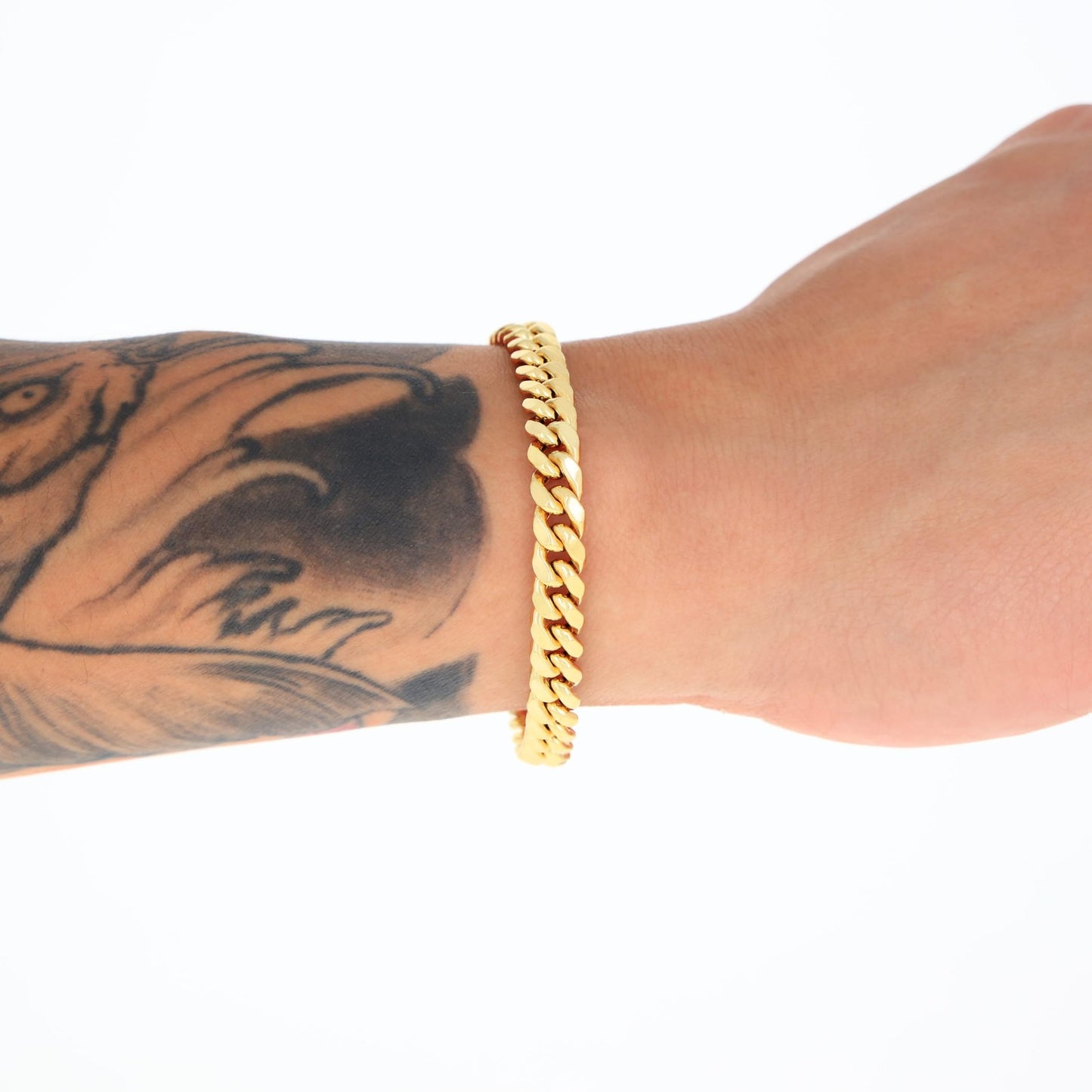 Nuragold 14 Karat Gelbgold 6,5 mm Miami Cuban Link Kette Armband, Herren Damen Schmuckkastenverschluss 7" 7,5" 8" 8,5" 9"