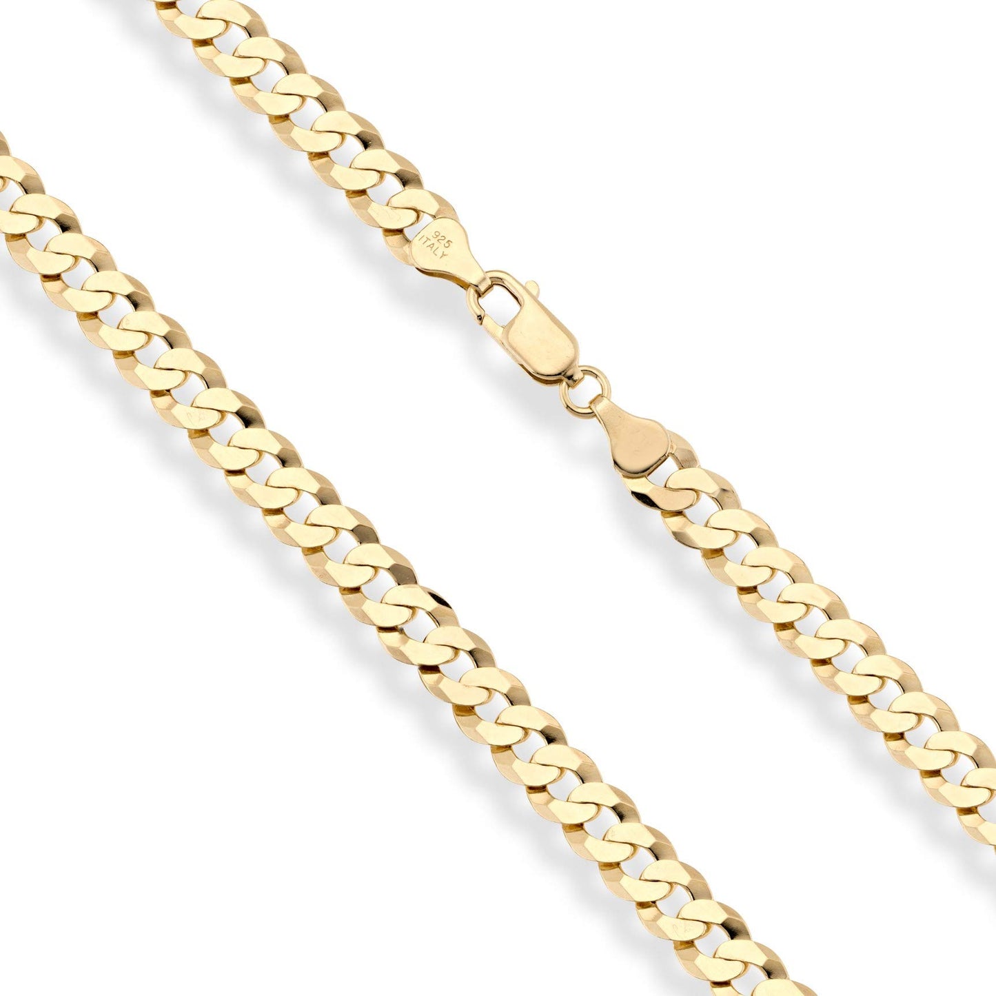 Miabella Solid 18K Gold Over Sterling Silver Italian 7mm Diamond-Cut Cuban Link Curb Chain Necklace for Men Women (Length 26 Inches)