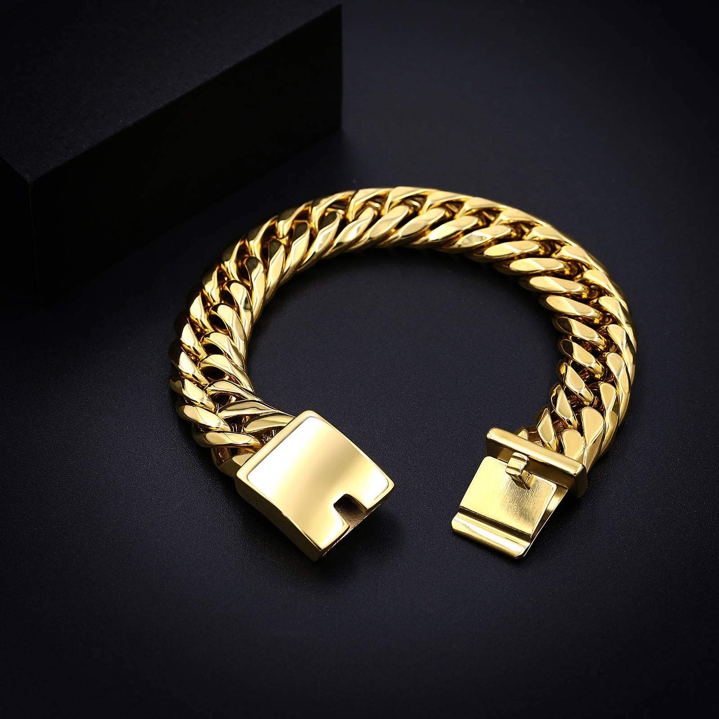 KnSam Herrren Armband, Punk Persönlichkeit Armband Herren Edelstahl Rostfreier Stahl Gold Armband Männer Herren Armband Silber Ketten Armbänder Gold 22Cm