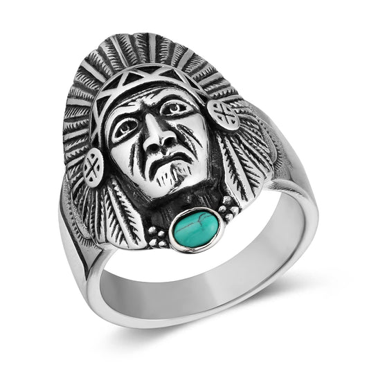 HZMAN Indian Chief Head Ring for Men Stainless Steel Vintage Native American Tribal Leader Warrior Hunter Rings Jewelry Gift (Size,11)