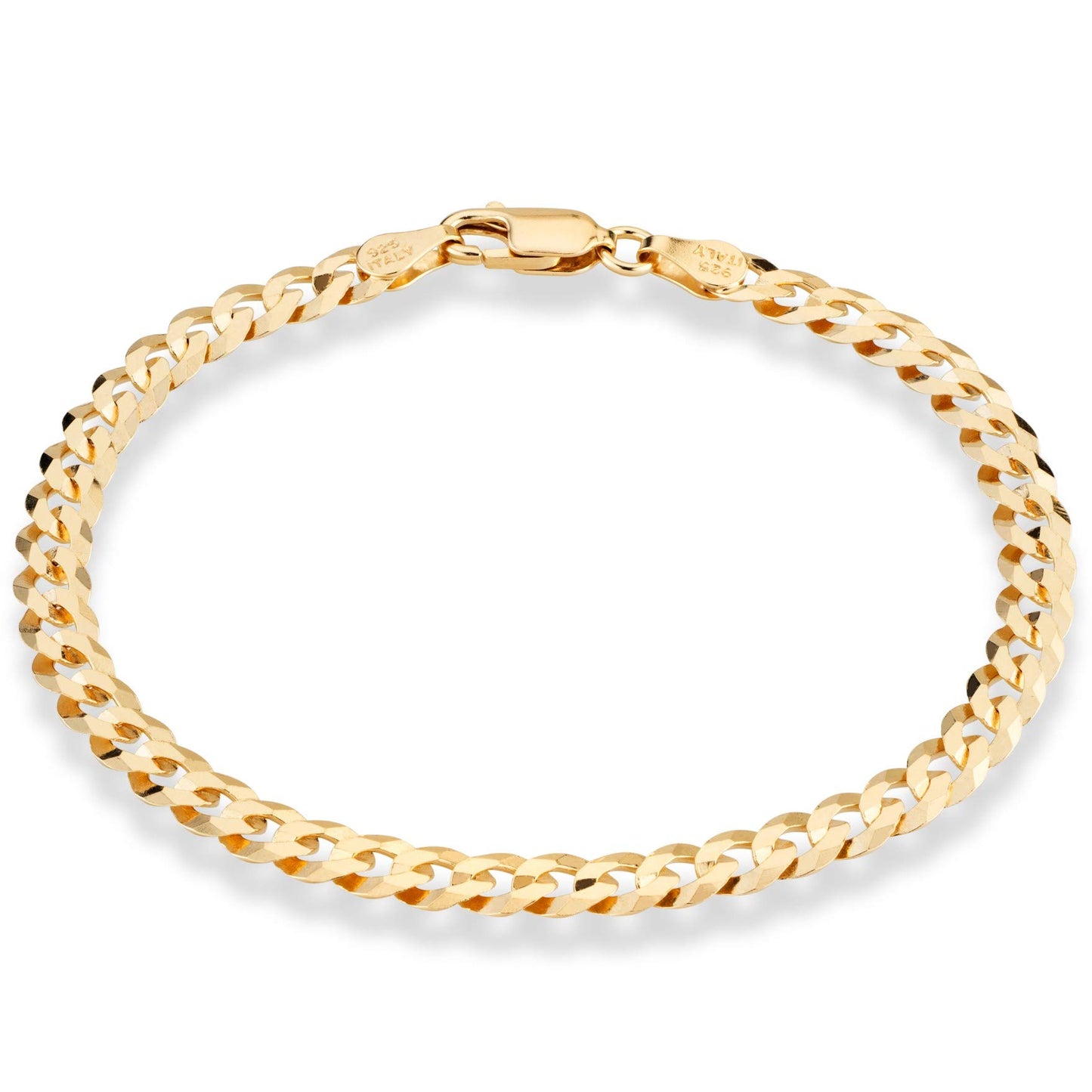 Miabella 18K Gold Over Sterling Silver Italian 5mm Solid Diamond-Cut Cuban Link Curb Chain Bracelet for Men Women, 925 Made in Italy (8 Inches)