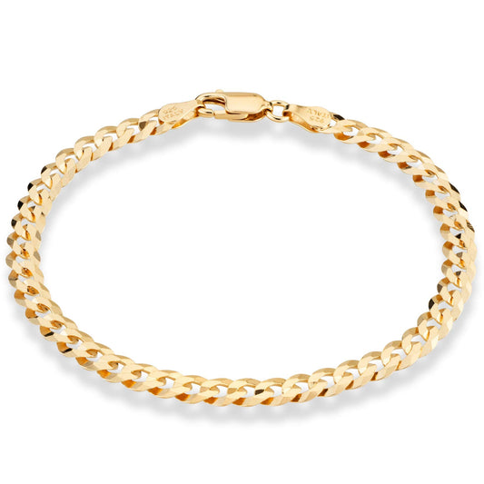 Miabella 18K Gold Over Sterling Silver Italian 5mm Solid Diamond-Cut Cuban Link Curb Chain Bracelet for Men Women, 925 Made in Italy (8 Inches)