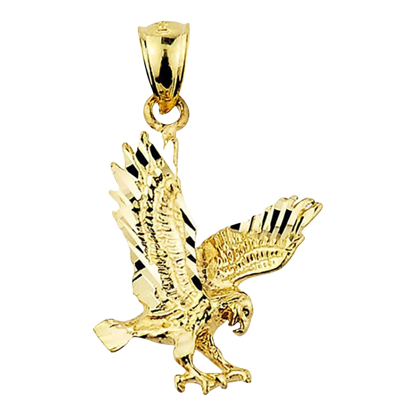 14K Yellow Gold 1" x 3/4" Men’s American Patriotic Eagle Stooping or Landing Dangling Pendant Charm