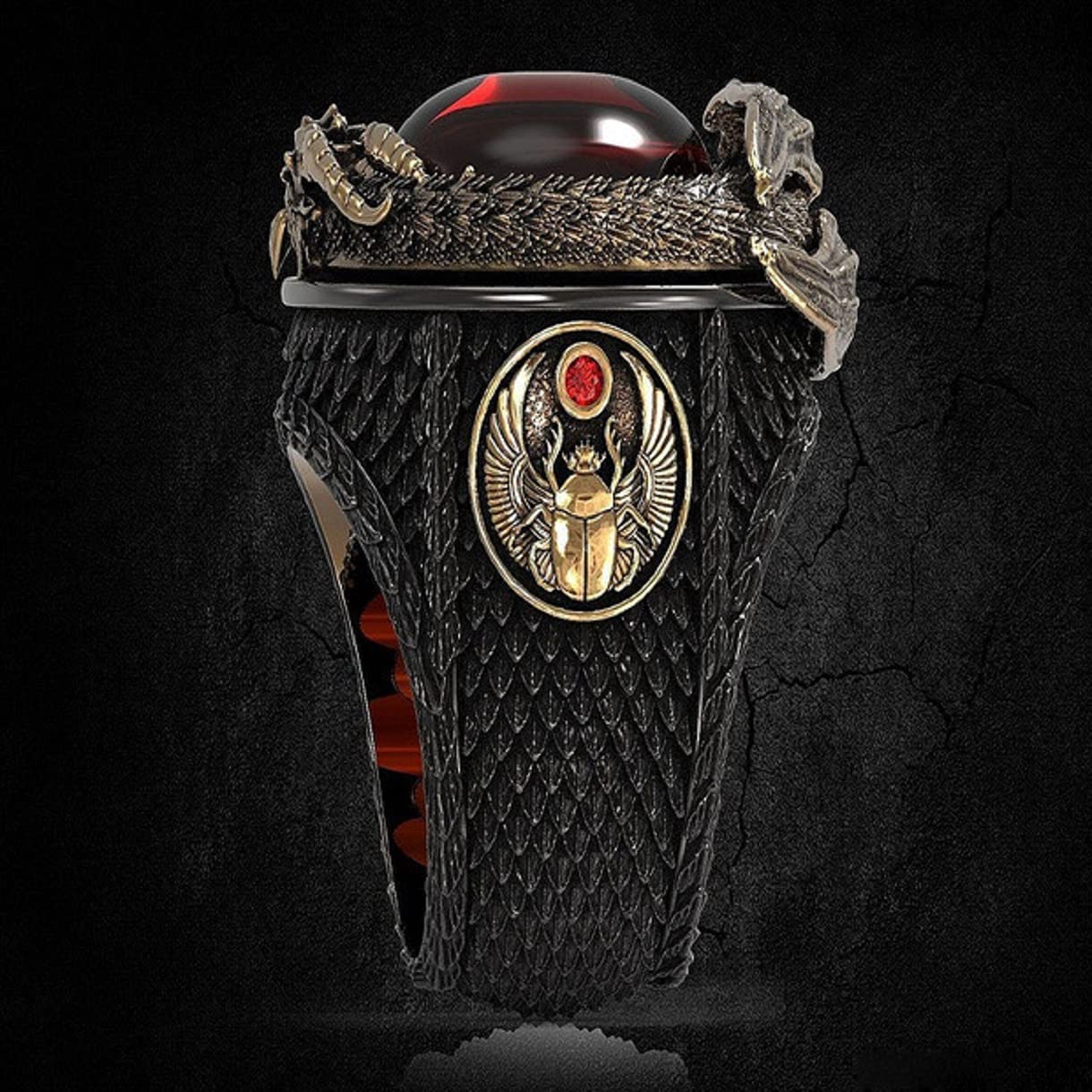 MayiaHey Punk Dragon Red Stone Ring for Men, Gothic Dragon Totem Ring Iced Out Dragon Animal Ring for mens (9)