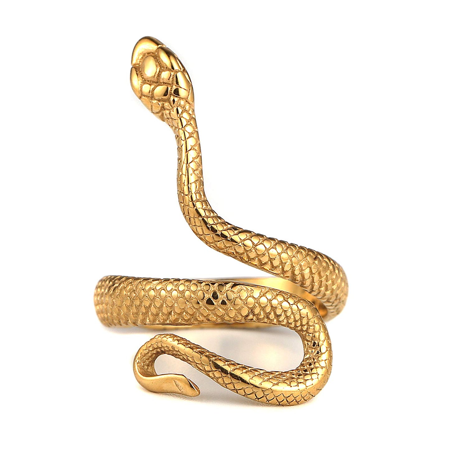 HZMAN Snake Ring Men Women Gothic Jewelry Retro Animal Fashion Personality Stainless Steel Ring (Gold, 6)