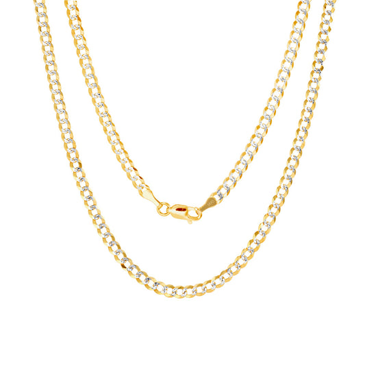 Nuragold 14k Yellow Gold Solid 4mm Cuban Chain Curb Link Diamond Cut Pave Two Tone Pendant Necklace, Mens Womens Jewelry 16" 18" 20" 22" 24" 26" 28" 30"