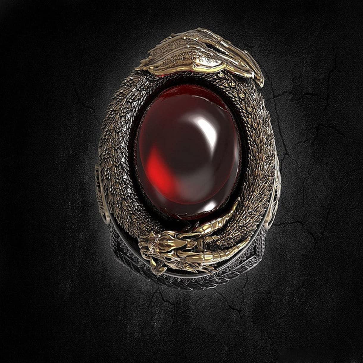 MayiaHey Punk Dragon Red Stone Ring for Men, Gothic Dragon Totem Ring Iced Out Dragon Animal Ring for mens (9)