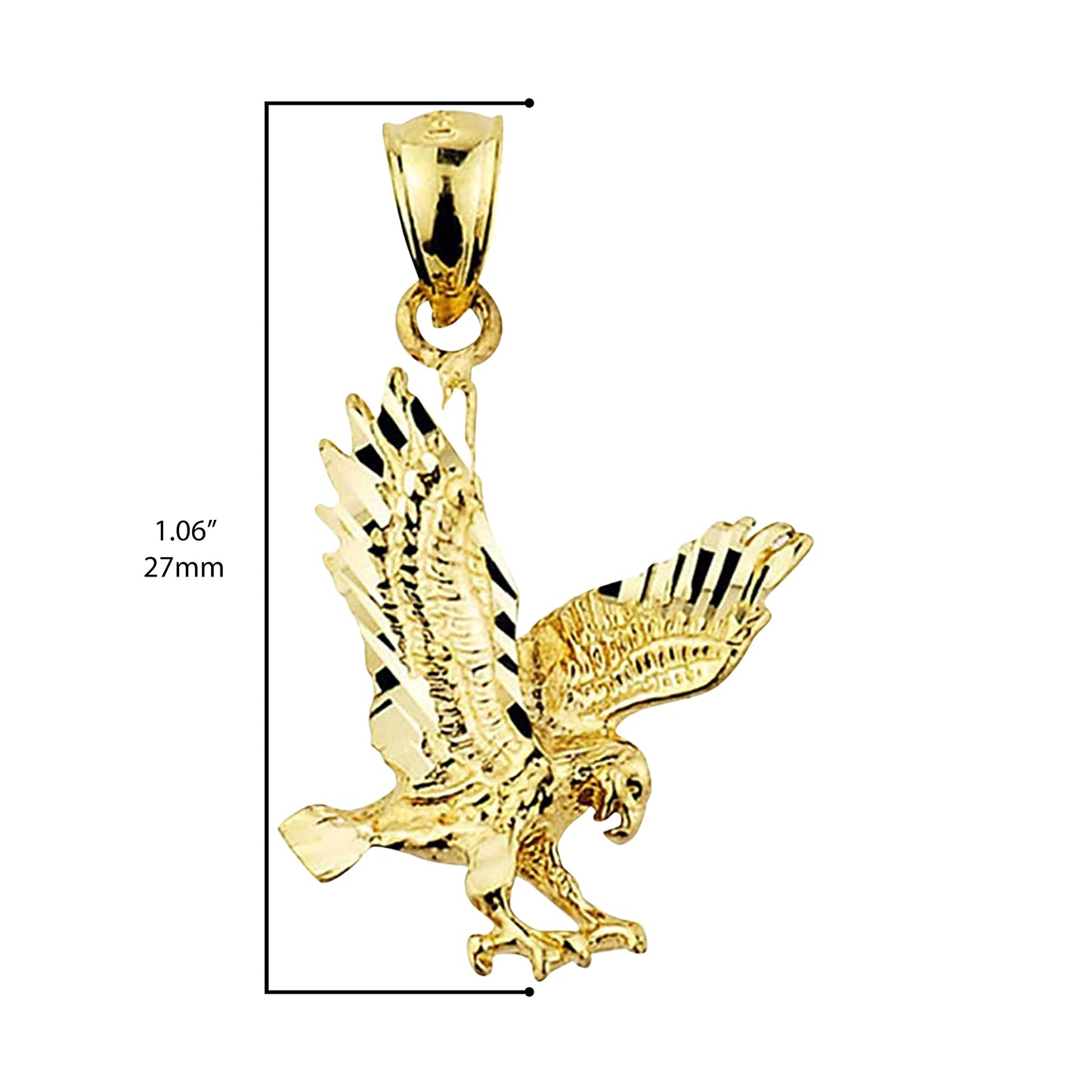 14K Yellow Gold 1" x 3/4" Men’s American Patriotic Eagle Stooping or Landing Dangling Pendant Charm