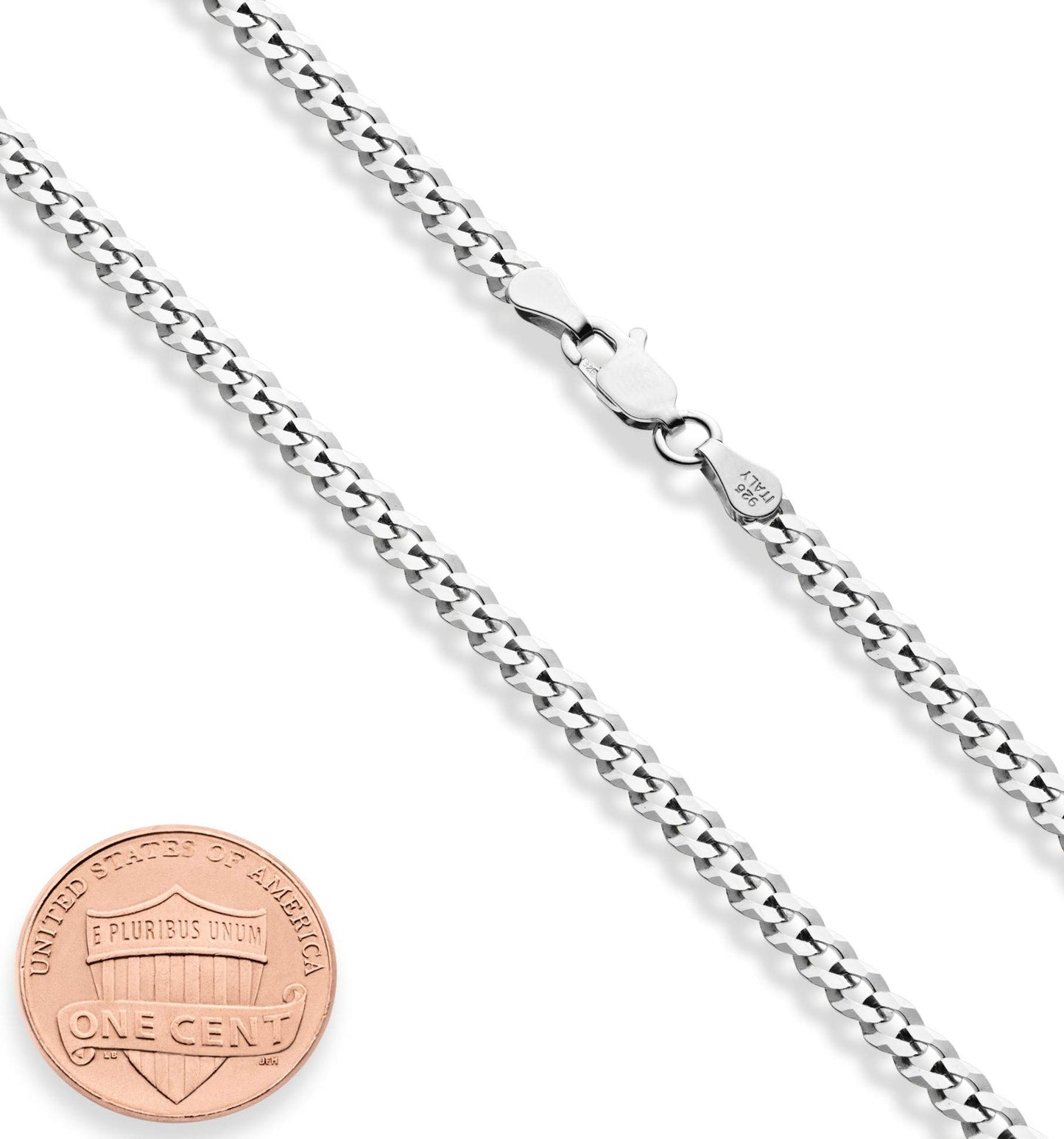 Miabella Italian Solid 925 Sterling Silver 3.5mm Diamond Cut Cuban Link Curb Chain Necklace for Women Men, Made in Italy (Length 20 Inch)