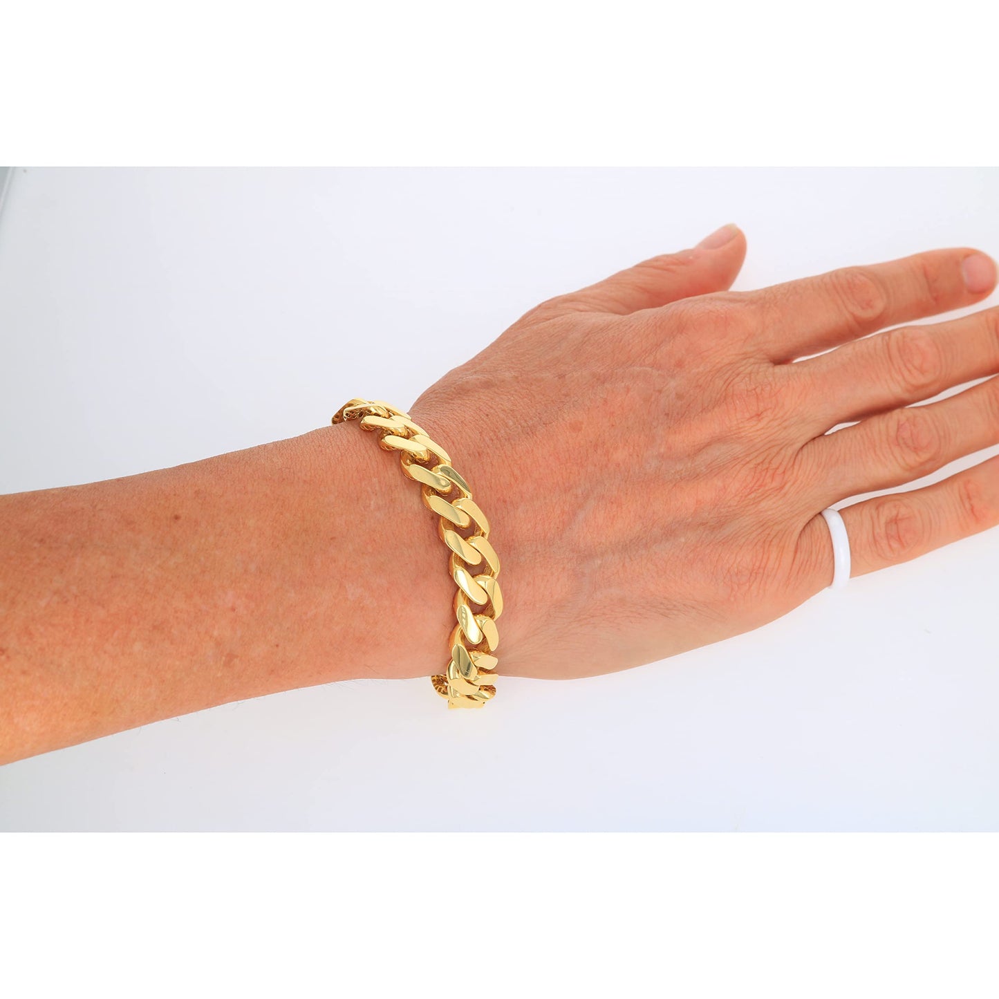 Nuragold 14k Yellow Gold 13mm Royal Monaco Miami Cuban Link Chain Bracelet, Mens Jewelry Fancy Box Clasp 7.5" 8" 8.5" 9"