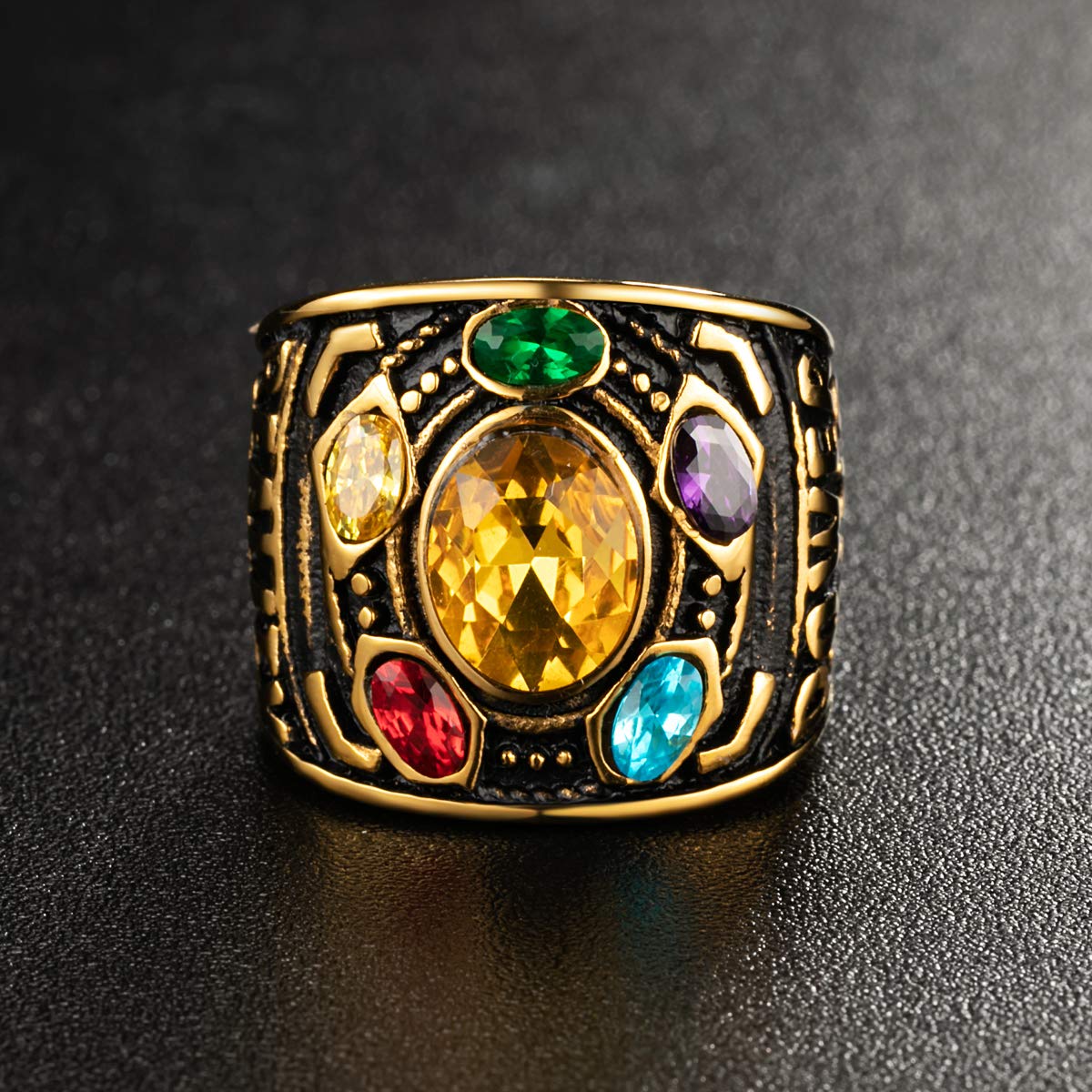 Valily Gold Thanos Rings for Men Gold Plated Stainless Steel Infinite Power Ring Gauntlet Crystal Ring Infinity War Men Keyring Size 9