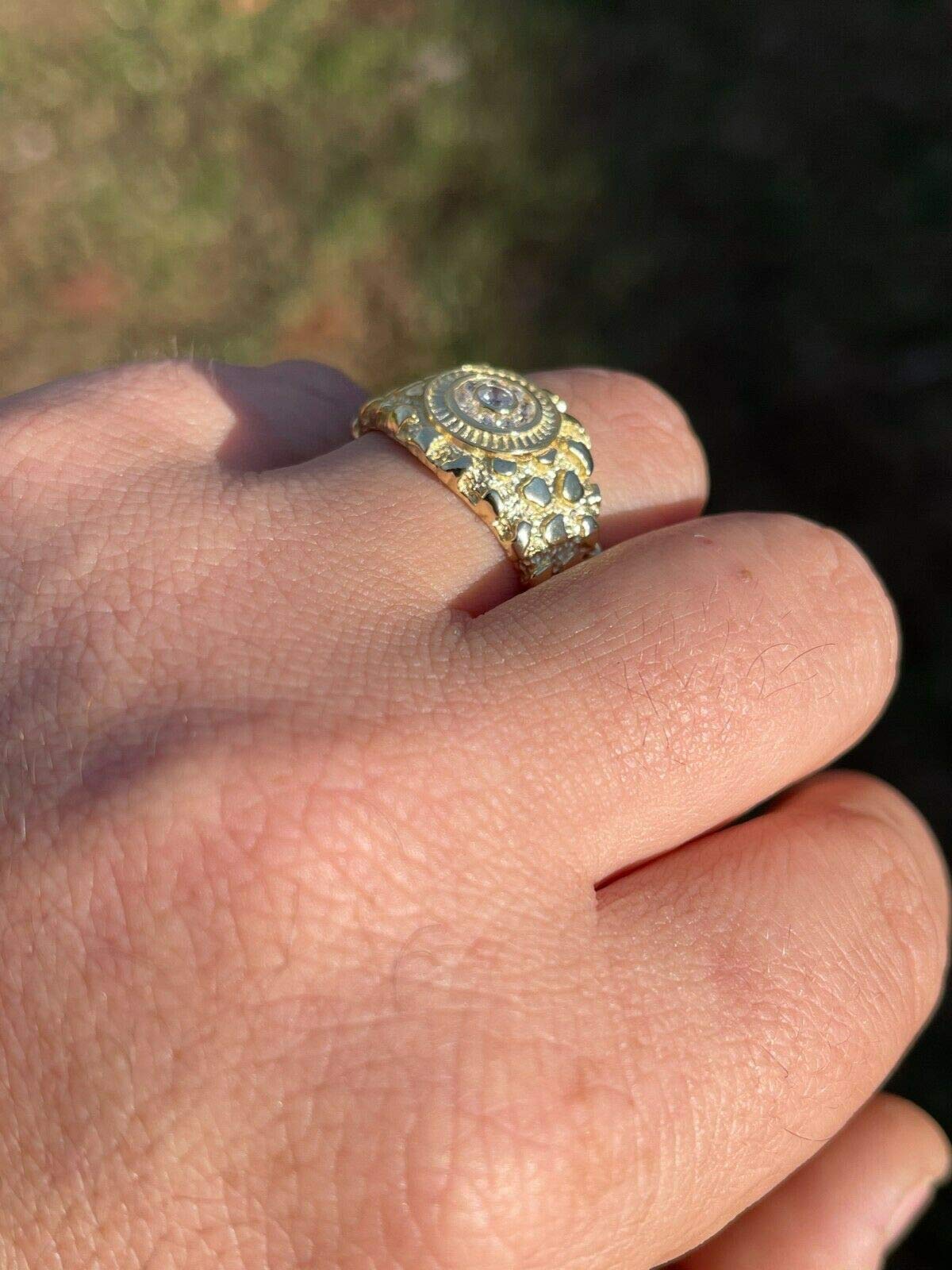 Men's Nugget Ring - Solid 925 Sterling Silver Ring - Iced Micropave Cluster Ring - 14k Yellow Gold Finish - Sizes 6-13 (10)