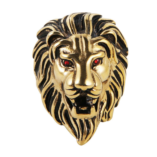 HZMAN Men's Vintage 316L Stainless Steel Lion Red Eyes Rings Heavy Metal Rock Punk Style Gothic Biker Ring Silver Gold Black 3 Colors (Yellow, 7)