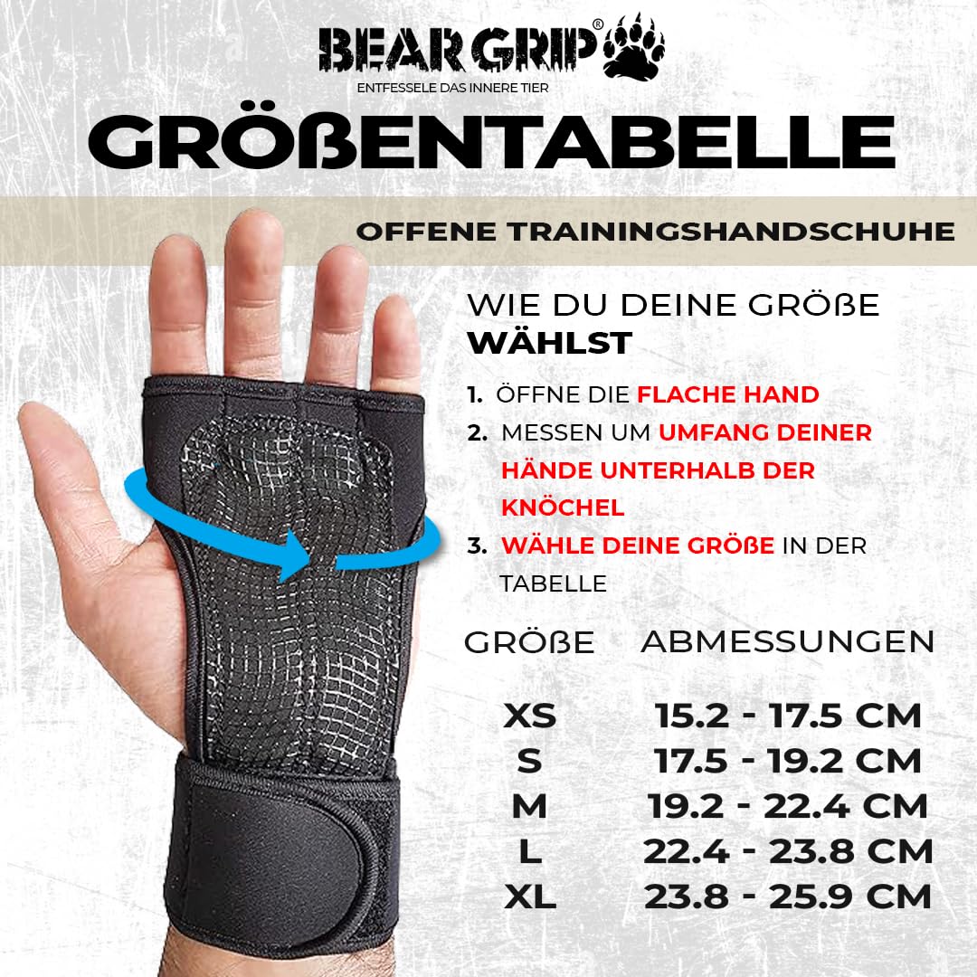 BEAR GRIP - Offene Trainingshandschuhe für Crossfit, Bodybuilding, Kallisthenik, Powerliftin (L)