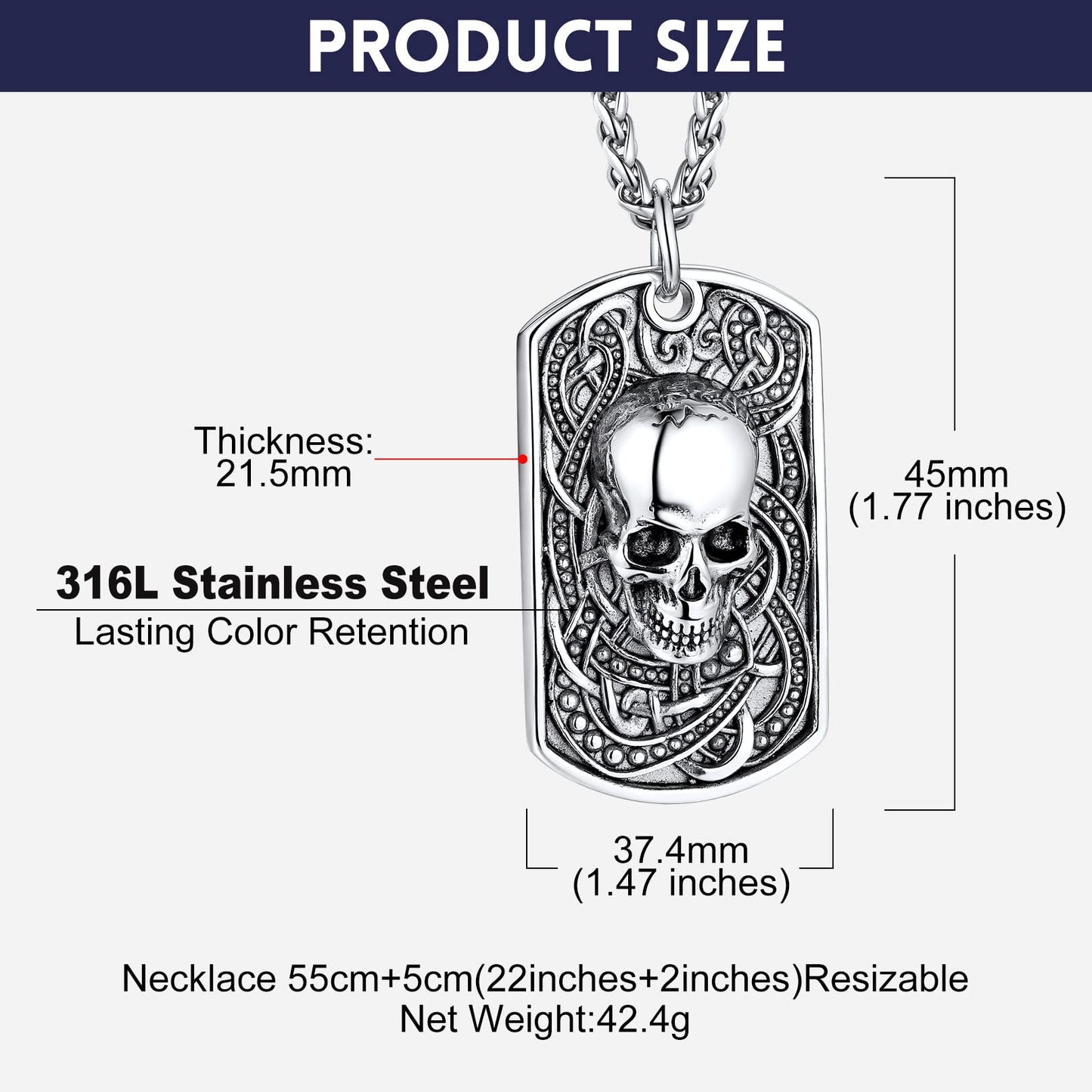 Bandmax Totenkopf Dog Tag Kette Herren Edelstahl Halskettchen Militärische Anhänger Halskette Skull Halskette Schädel Kette Gotik Punk Schmuckstück