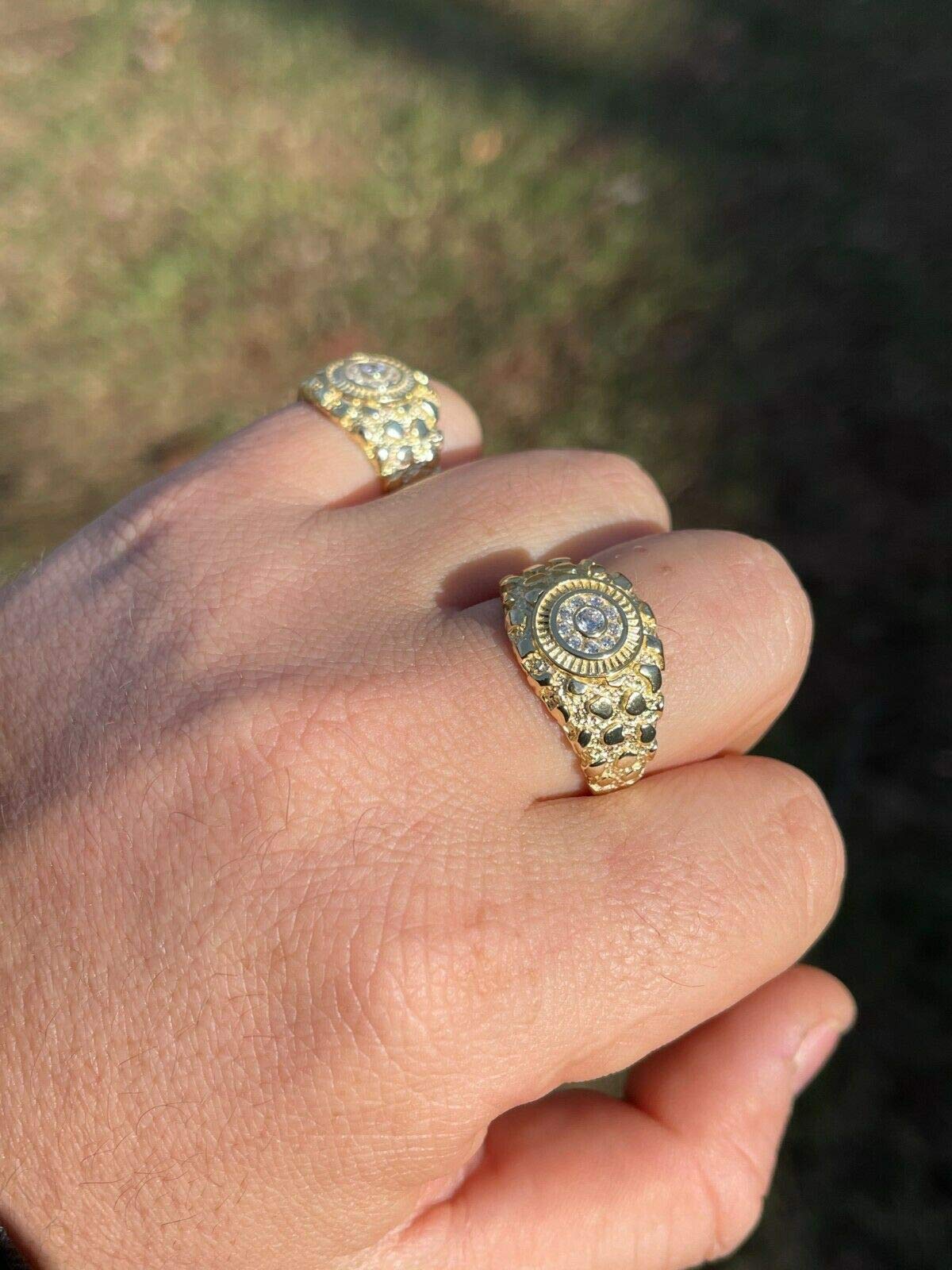 Men's Nugget Ring - Solid 925 Sterling Silver Ring - Iced Micropave Cluster Ring - 14k Yellow Gold Finish - Sizes 6-13 (10)