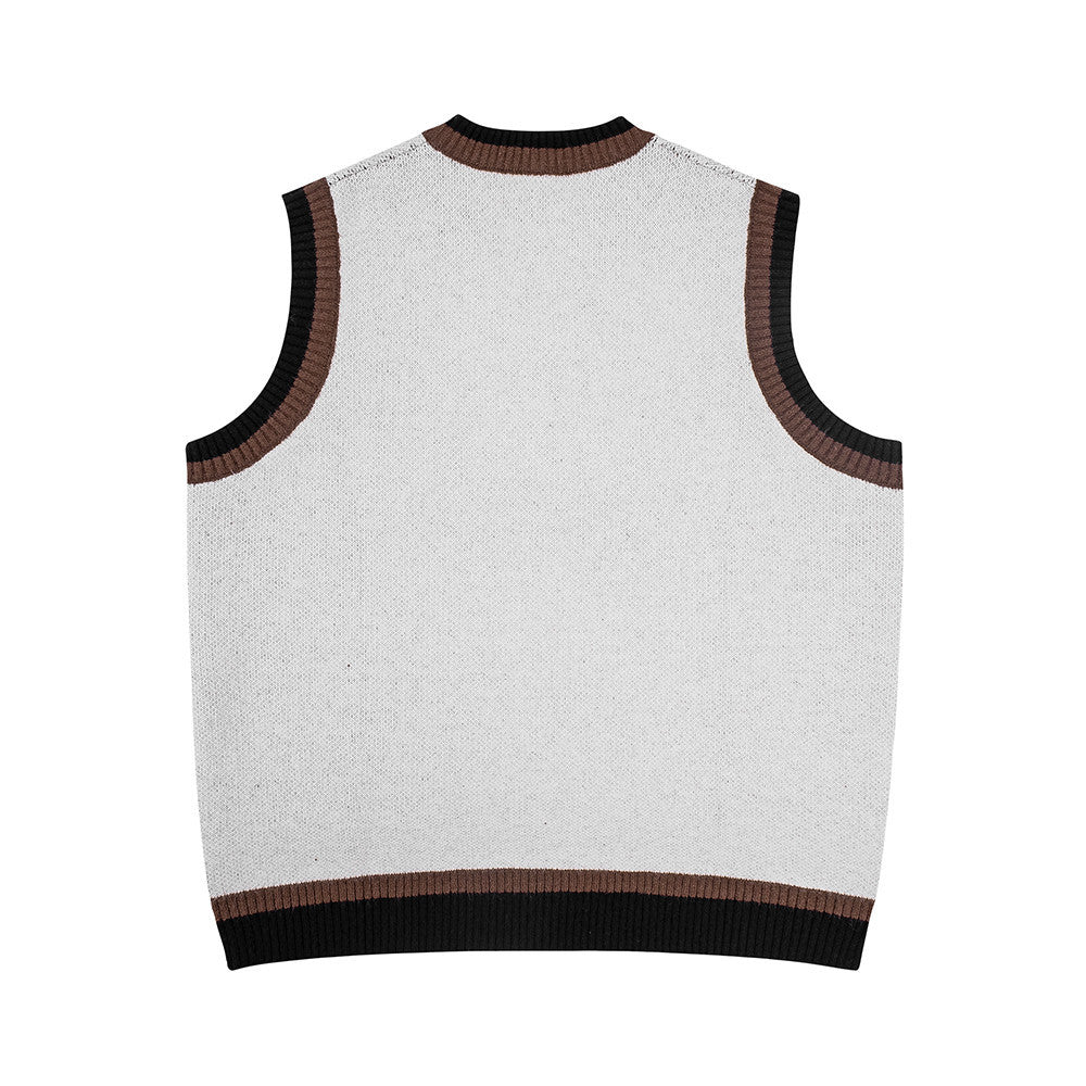 Letter Sweater Vest Men's Casual Outerwear V-neck Sleeveless Knitwear