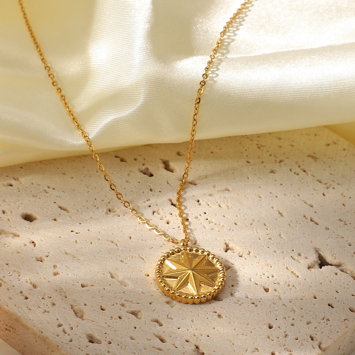 Stainless Steel Necklace 18K Gold Eight Eight-pointed Stars Coins