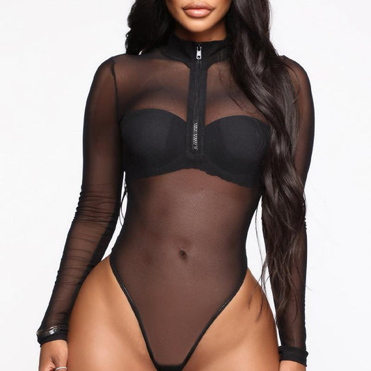 Women's Long-sleeved Bottoming See-through Jumpsuit