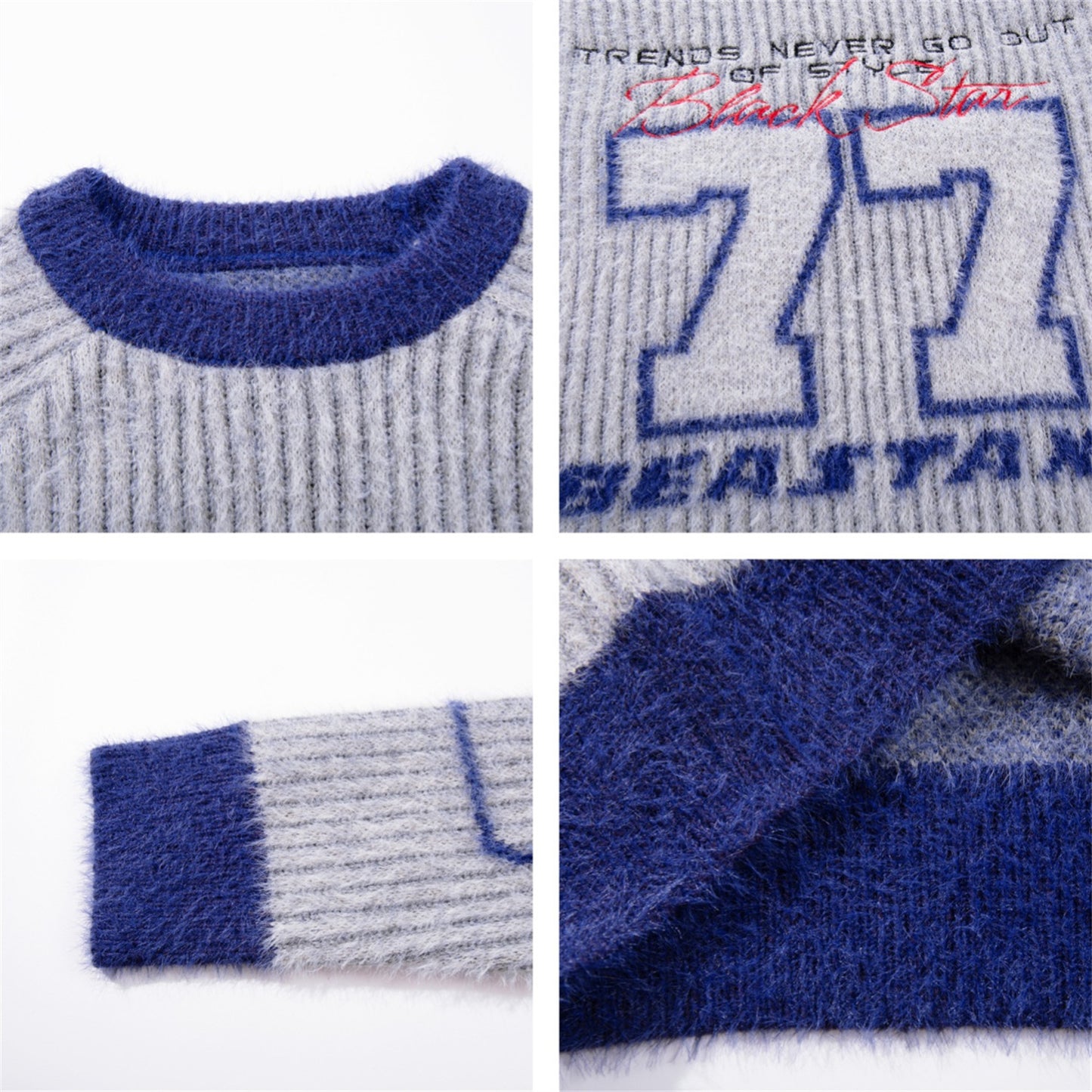 Fashion Brand Contrast Color Alphabet Embroidery Round Neck Sweater Men And Women