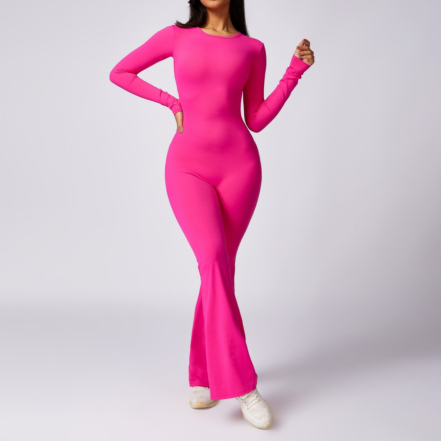 Leisure Horn Long Sleeve Yoga Jumpsuit Naked Women Feeling Tight Quick-drying Sports Workout