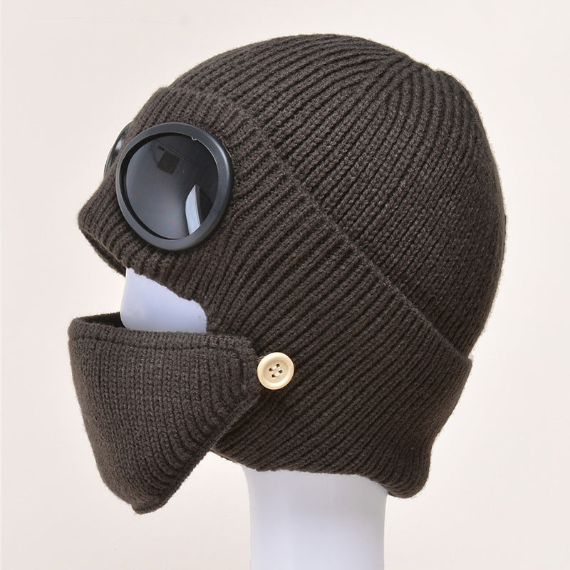 Aviator Glasses Ear With Velvet Warm Wool Hat