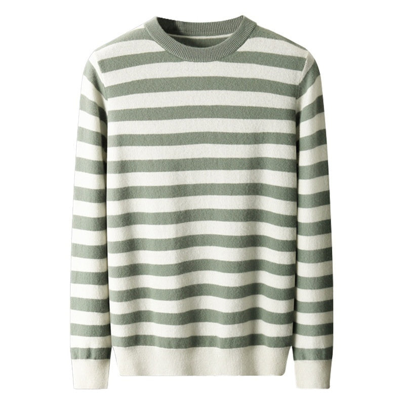 Woolen Sweater Men's Round Neck Striped Color Matching Sweater