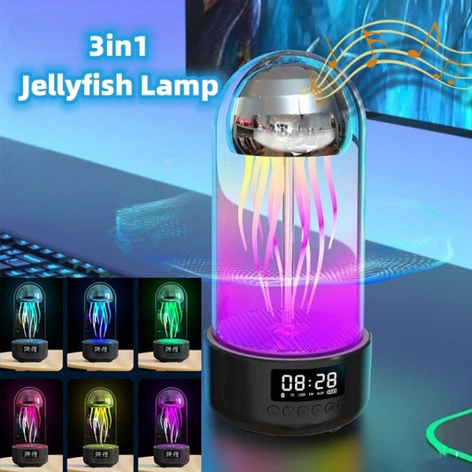 Kreative 3in1 Bunte Quallen Lampe Mit Uhr Leuchtende Tragbare Stereo Atmen Licht Smart Dekoration Bluetooth-kompatibel Lautsprecher