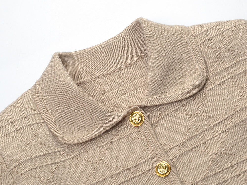 Temperament Commuting Embossed Gold Button Pocket Long-sleeved Sweater