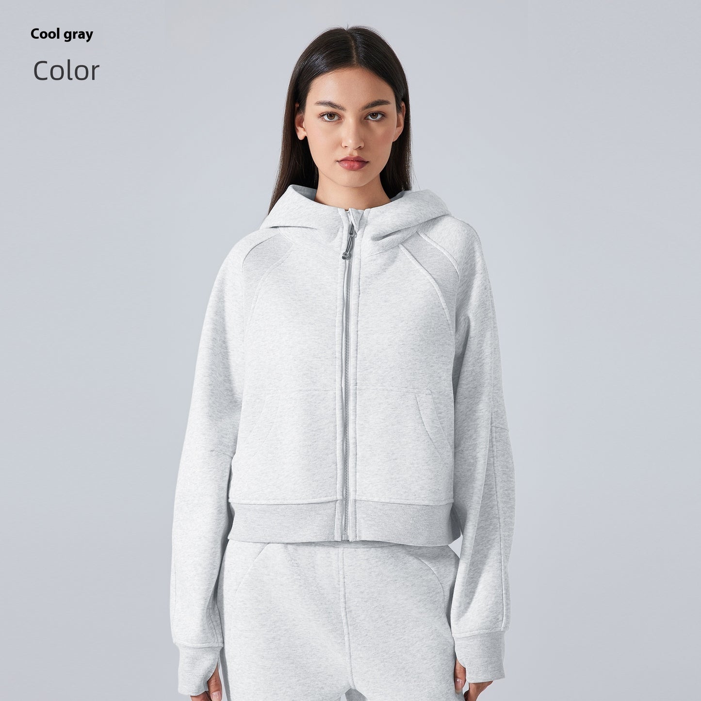 Fleece Zipper Hooded Sports Jacket Loose Yoga Clothes