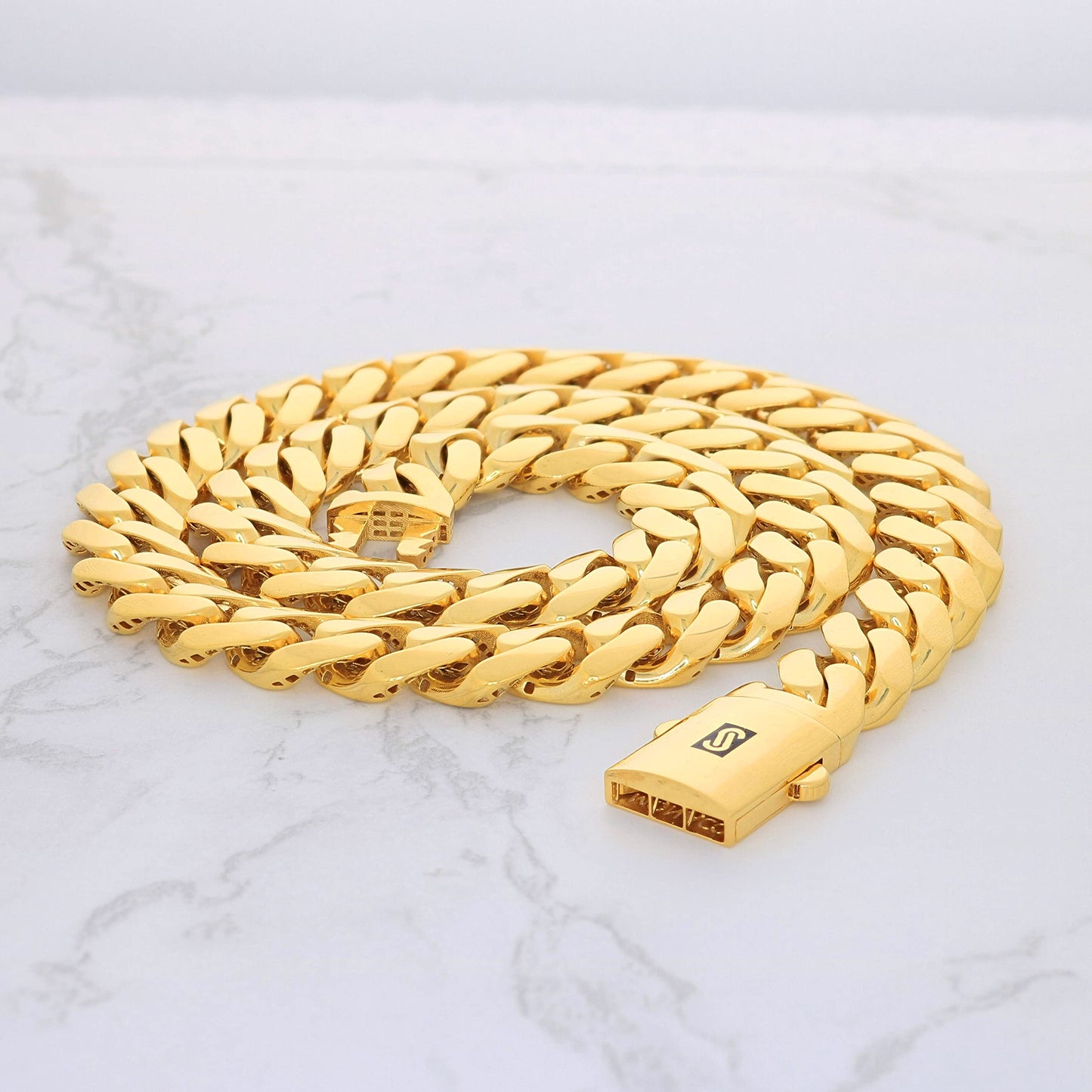 Nuragold 14k Yellow Gold 13mm Royal Monaco Miami Cuban Link Chain Bracelet, Mens Jewelry Fancy Box Clasp 7.5" 8" 8.5" 9"