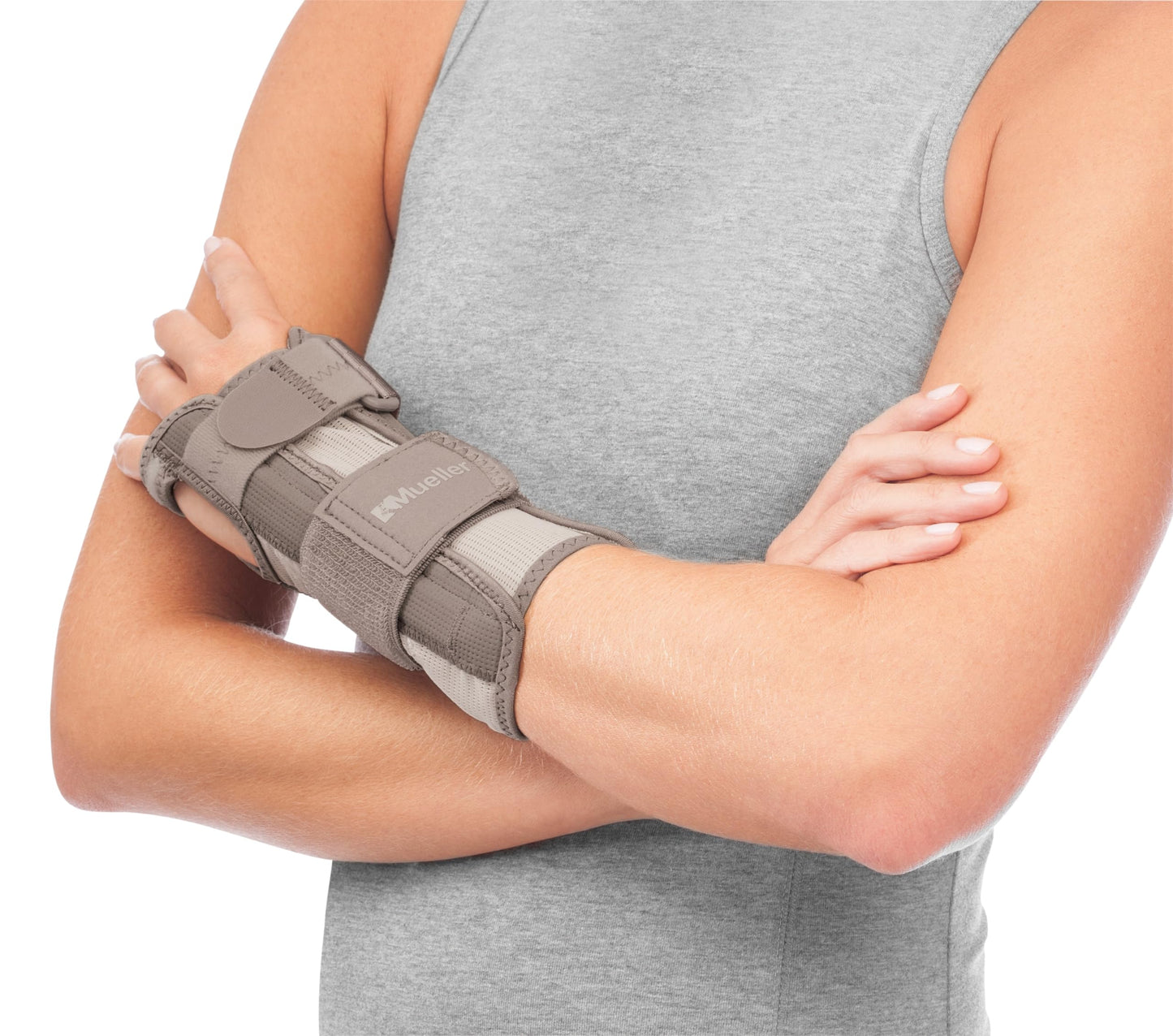 MUELLER Sports Medicine Reversible Wrist Stabilizer with Splint, Wrist Pain Relief Support for Men and Women, Ideal for Carpal Tunnel, Tendinitis, Arthritis, Taupe, Small/Medium