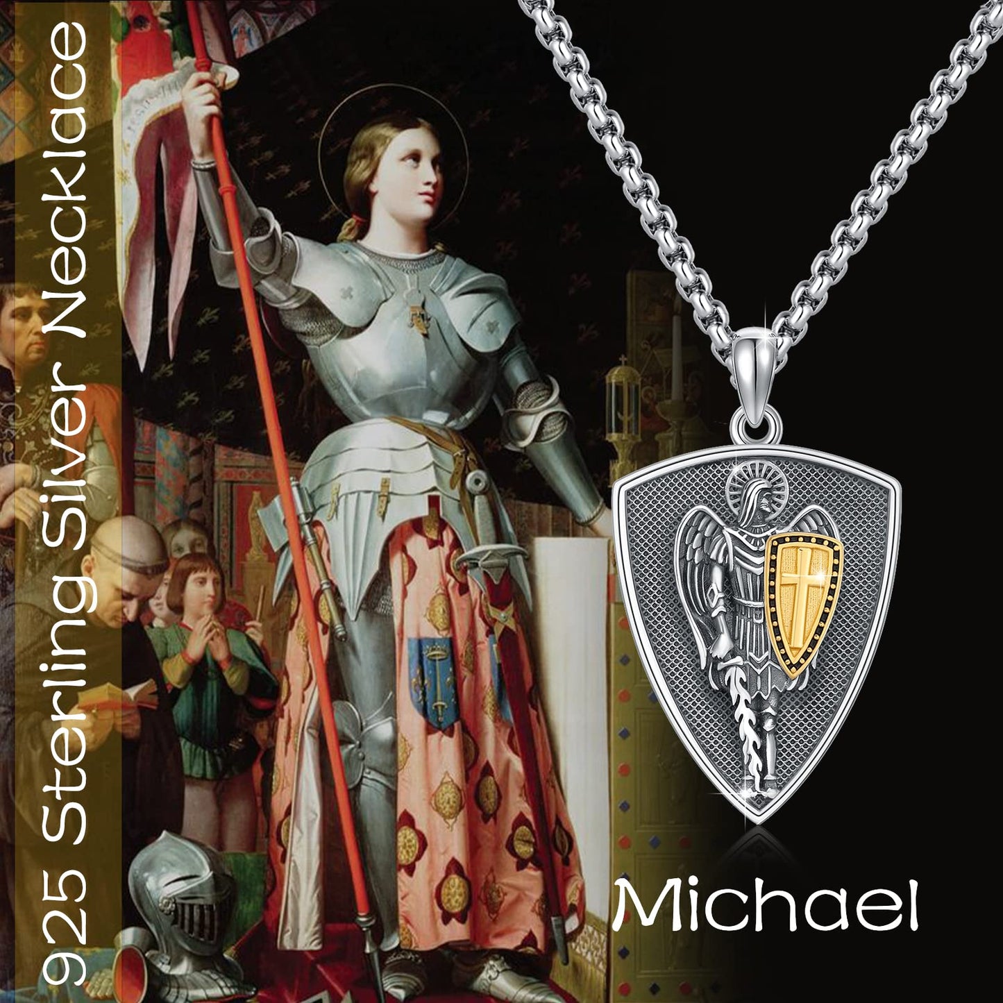 XIXLES St Michael Anhänger Halskette Archangel Michael Medaille Kette Religiöser Schmuck 925 Sterling Silber Saint Michael Halskette Christlicher Schmuck Amulett Geschenke für Herren Damen