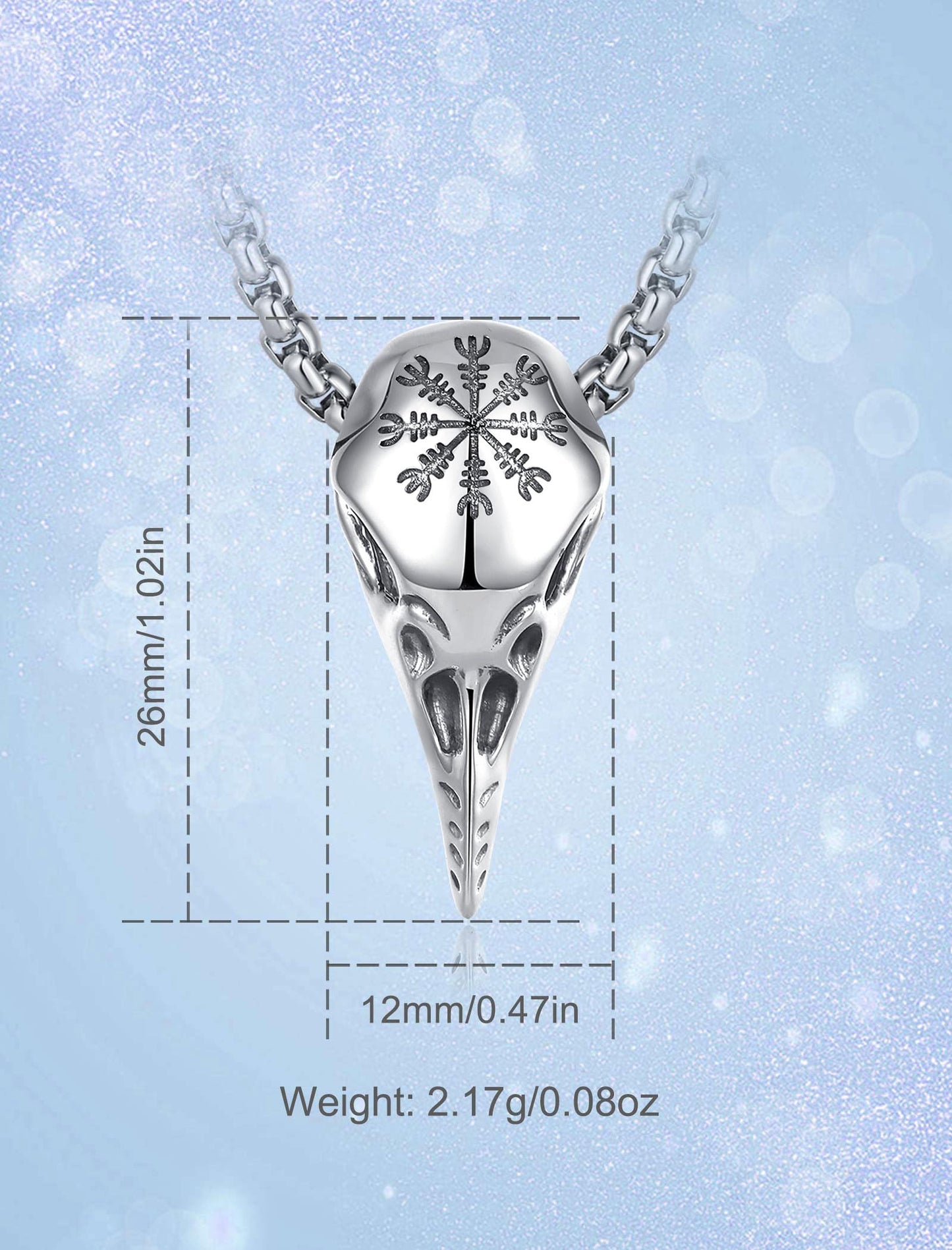 INFUSEU Raben Krähen Skull Kette, 925 Sterling Silber Schädel Totenkopf Vegvisir Wegweiser Symbol Lederkette Wikinger Viking Gothic Biker Damen Herren