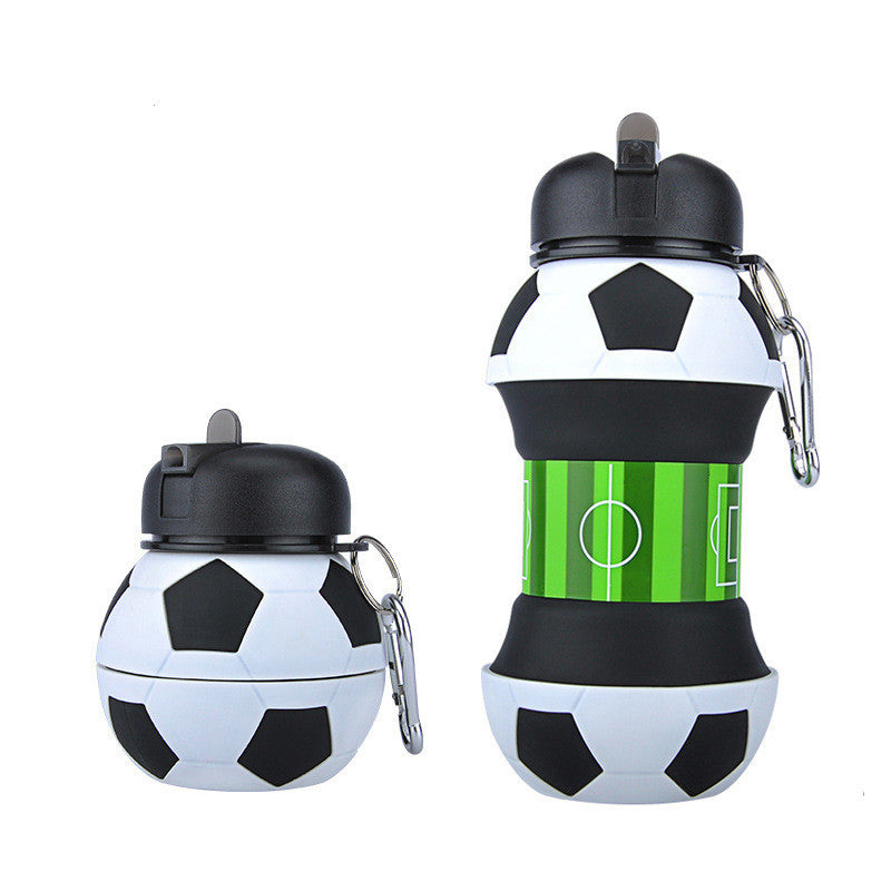 Fußball Fußball Silikon Wasserflasche mit Strohhalm Faltbare zusammenklappbare Reise ungiftige Flaschen Innovative Camping